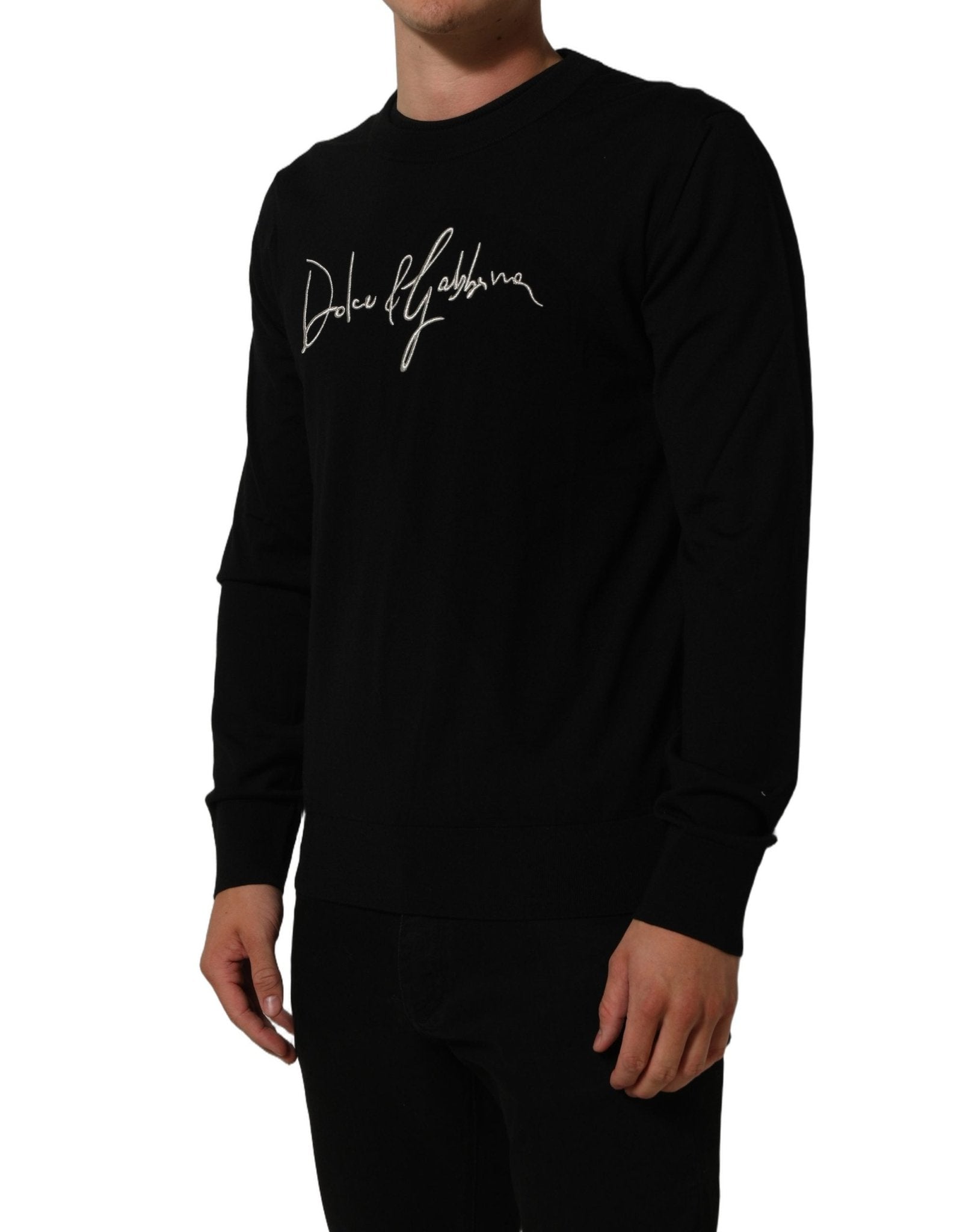 Dolce & Gabbana Black DG Embroidered Crew Neck Pullover Men Sweater - RIMODA