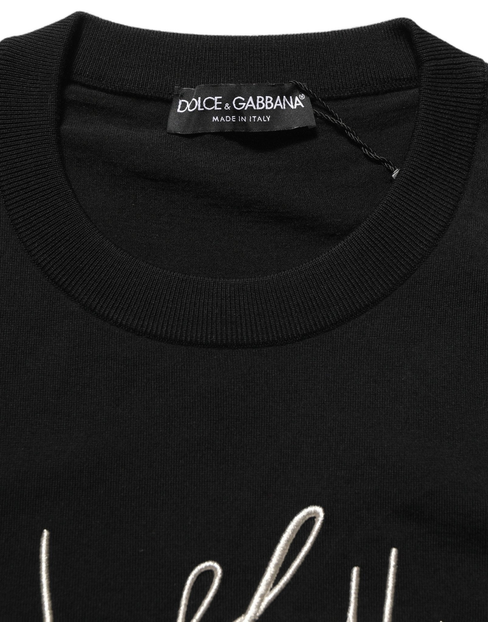 Dolce & Gabbana Black DG Embroidered Crew Neck Pullover Men Sweater - RIMODA