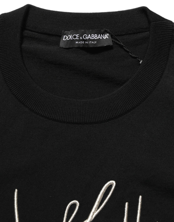 Dolce & Gabbana Black DG Embroidered Crew Neck Pullover Men Sweater - RIMODA