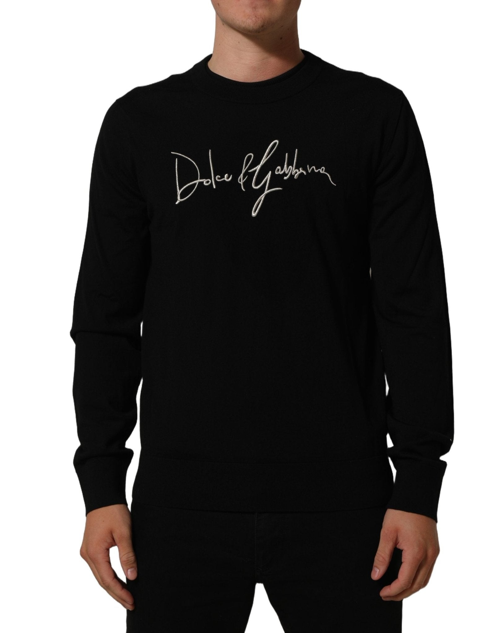 Dolce & Gabbana Black DG Embroidered Crew Neck Pullover Men Sweater - RIMODA