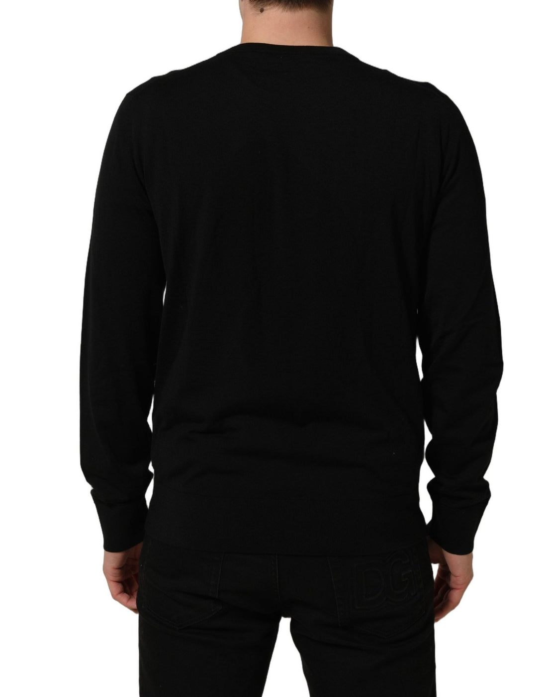 Dolce & Gabbana Black DG Embroidered Crew Neck Pullover Men Sweater - RIMODA