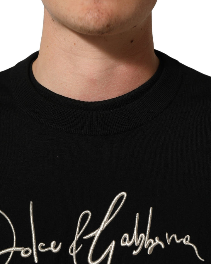 Dolce & Gabbana Black DG Embroidered Crew Neck Pullover Men Sweater - RIMODA