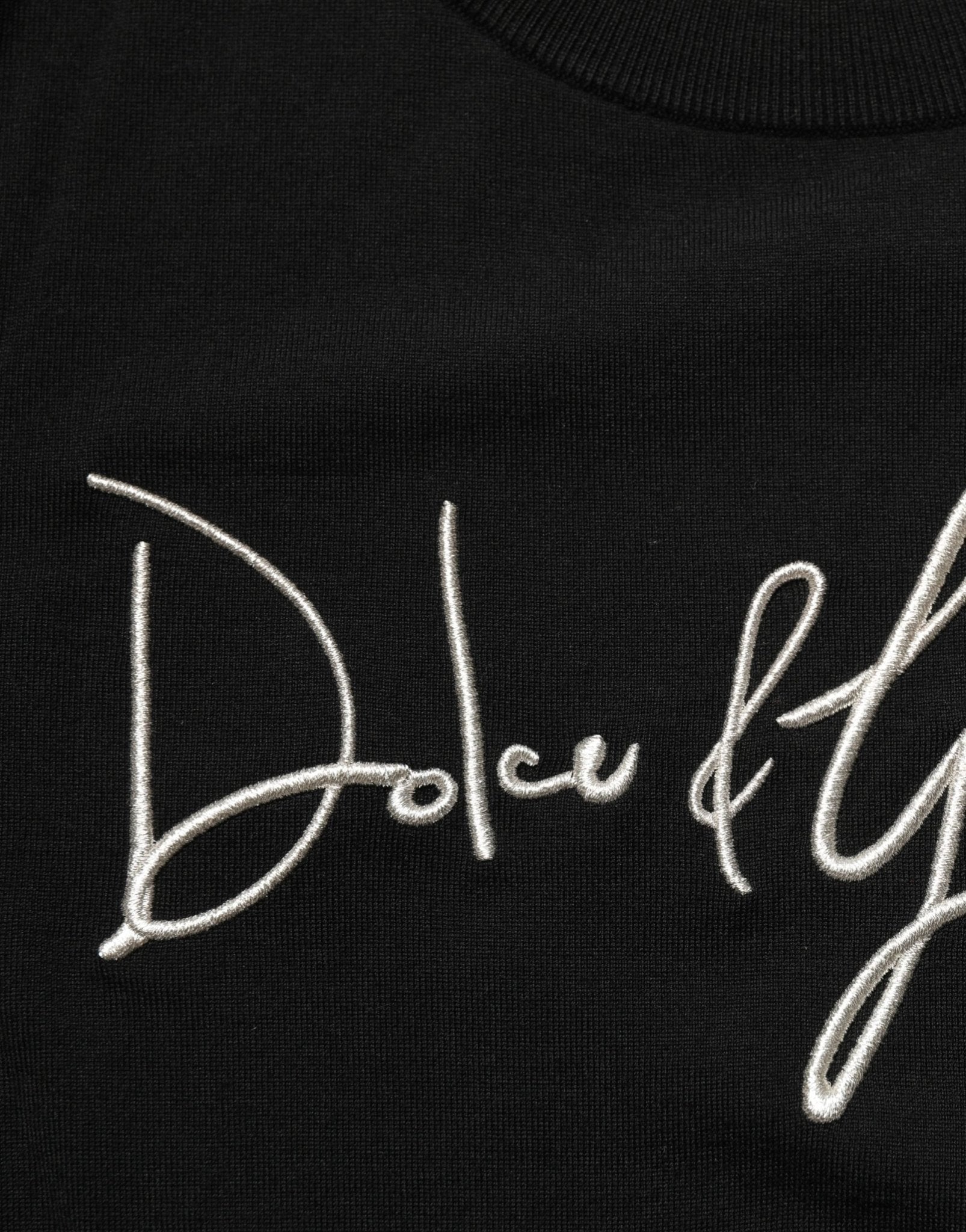 Dolce & Gabbana Black DG Embroidered Crew Neck Pullover Men Sweater - RIMODA