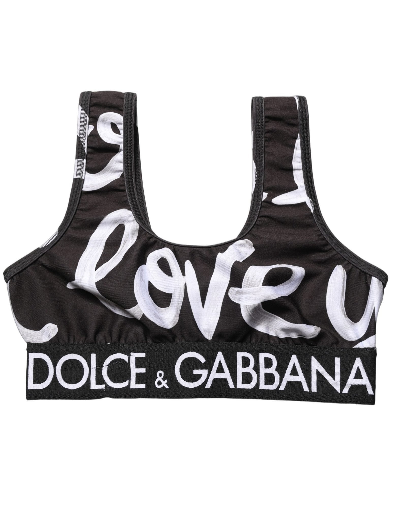 Dolce & Gabbana Black DG Love Yourself Sports Bra Cropped Top - RIMODA