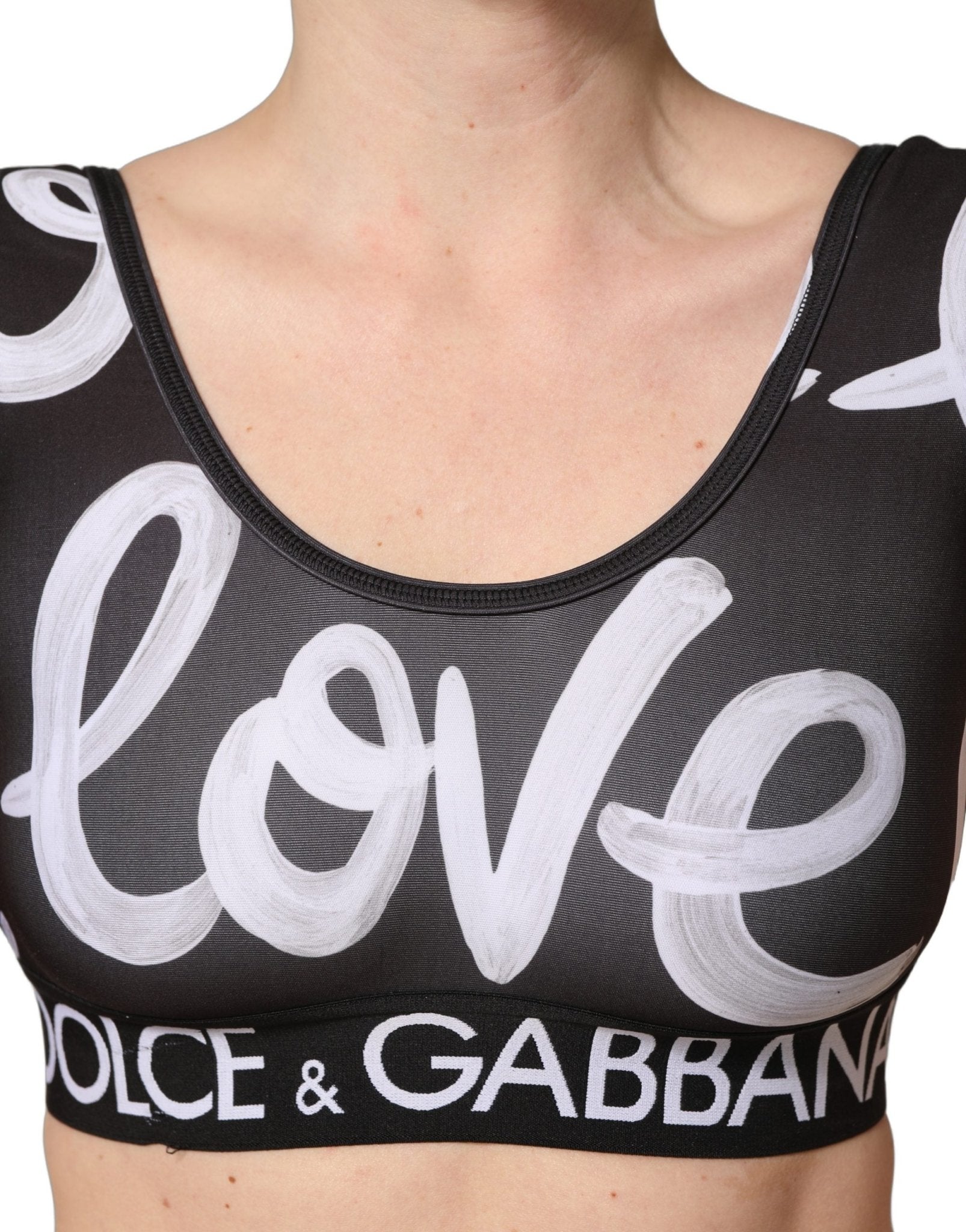 Dolce & Gabbana Black DG Love Yourself Sports Bra Cropped Top - RIMODA