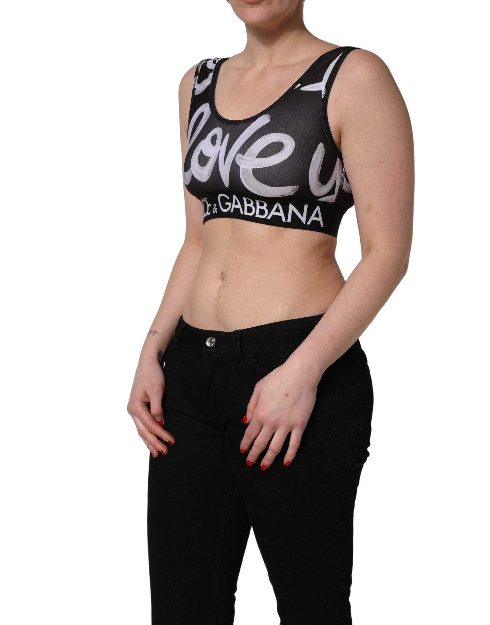 Dolce & Gabbana Black DG Love Yourself Sports Bra Cropped Top - RIMODA