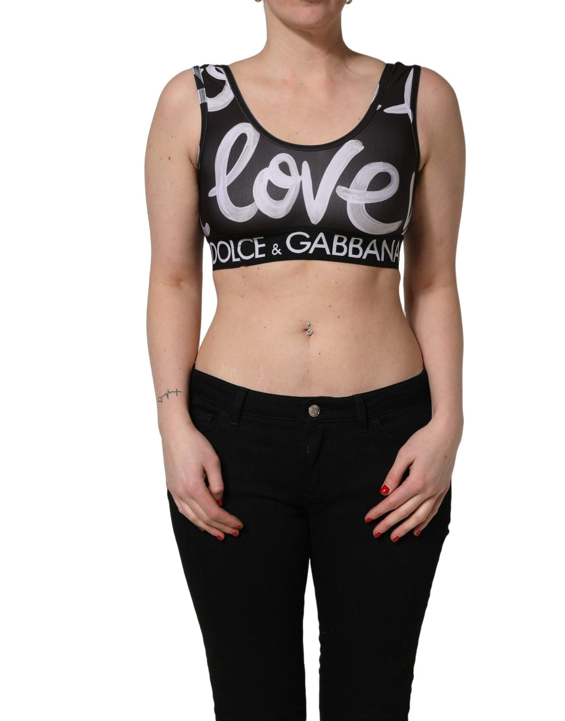 Dolce & Gabbana Black DG Love Yourself Sports Bra Cropped Top - RIMODA