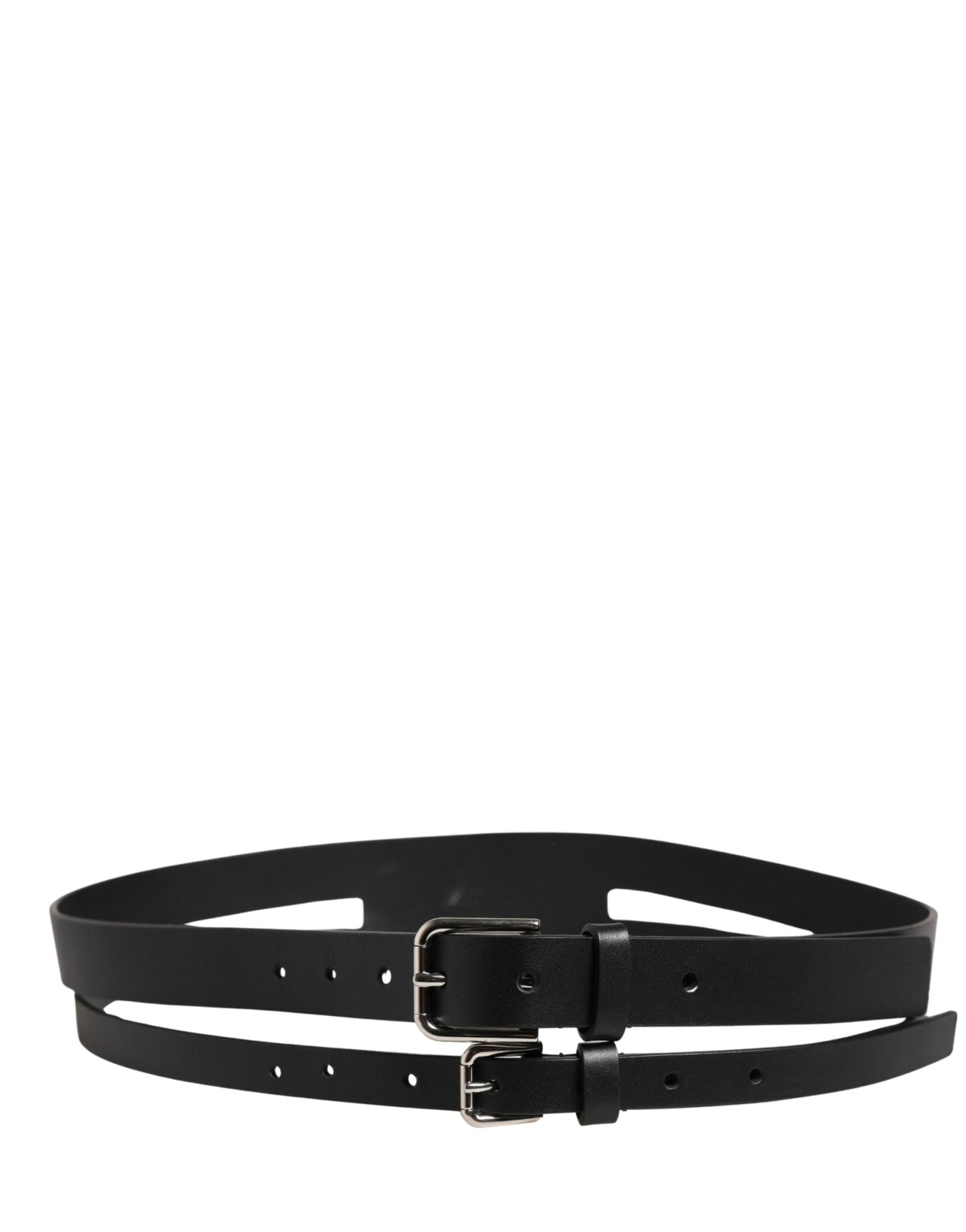 Dolce & Gabbana Black Double Strap Leather Silver Buckle Belt - RIMODA