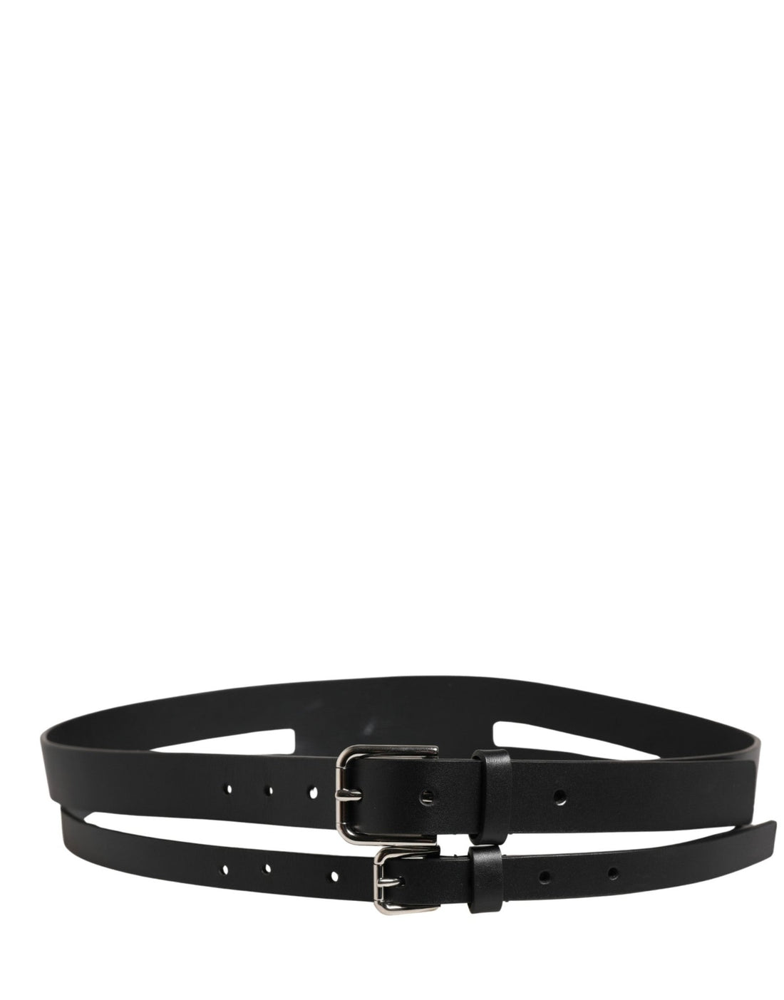 Dolce & Gabbana Black Double Strap Leather Silver Buckle Belt - RIMODA