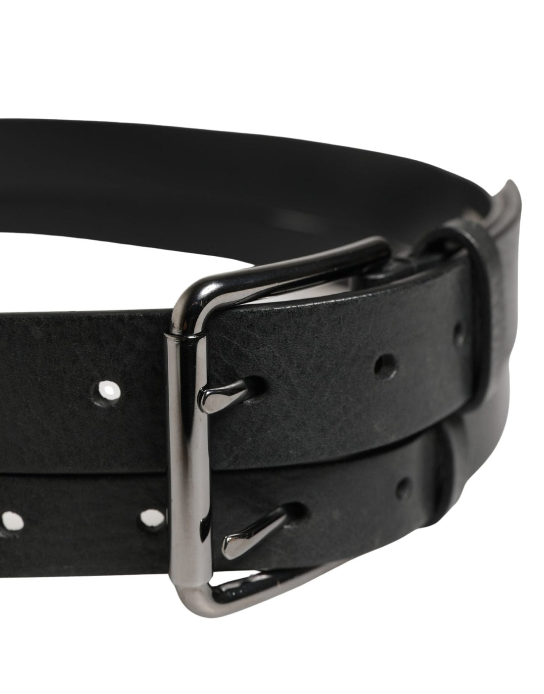 Dolce & Gabbana Black Double Strap Leather Silver Buckle Belt - RIMODA