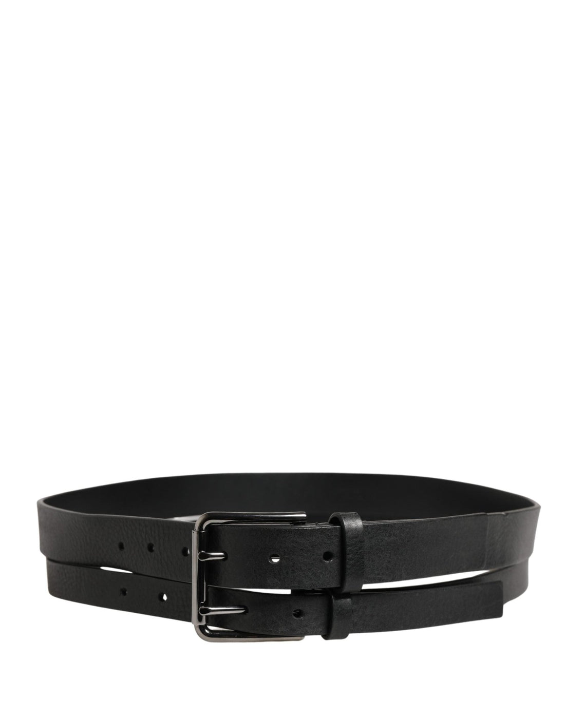 Dolce & Gabbana Black Double Strap Leather Silver Buckle Belt - RIMODA