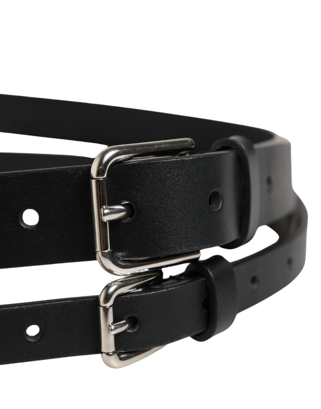 Dolce & Gabbana Black Double Strap Leather Silver Buckle Belt - RIMODA