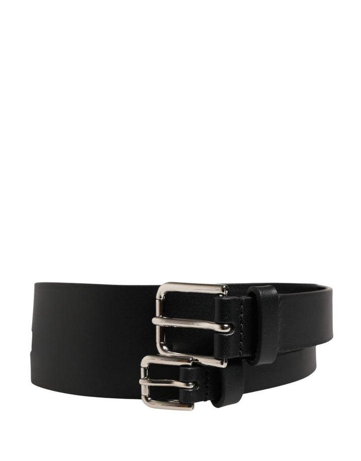 Dolce & Gabbana Black Double Strap Leather Silver Buckle Belt - RIMODA