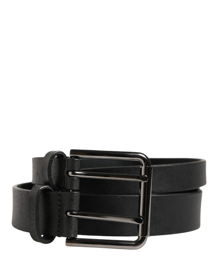 Dolce & Gabbana Black Double Strap Leather Silver Buckle Belt - RIMODA
