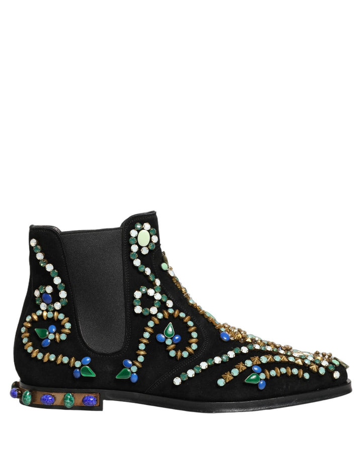 Dolce & Gabbana Black Embellished Chelsea Ankle Boots Shoes - RIMODA