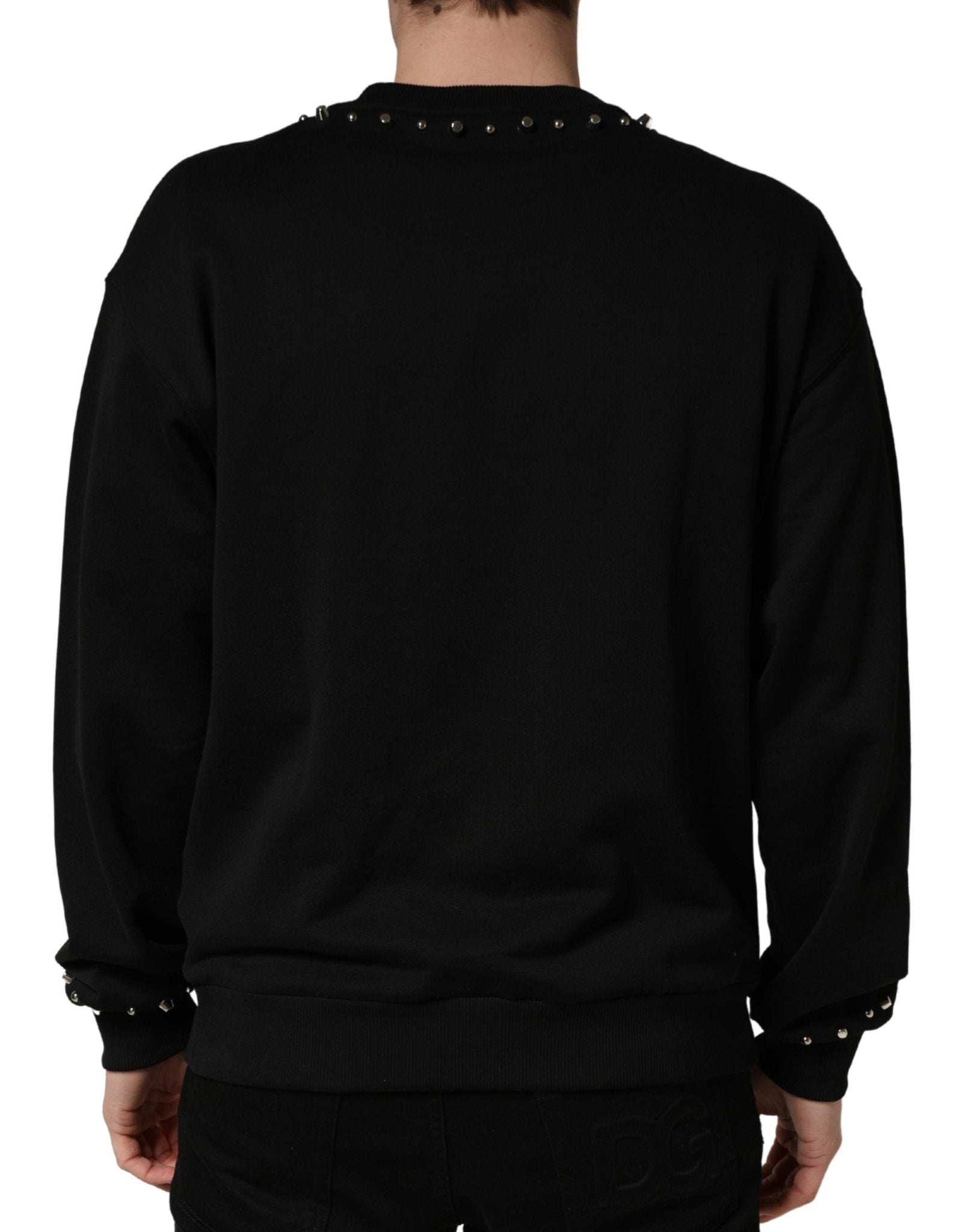 Dolce & Gabbana Black Embellished Cotton Sweatshirt Sweater - RIMODA
