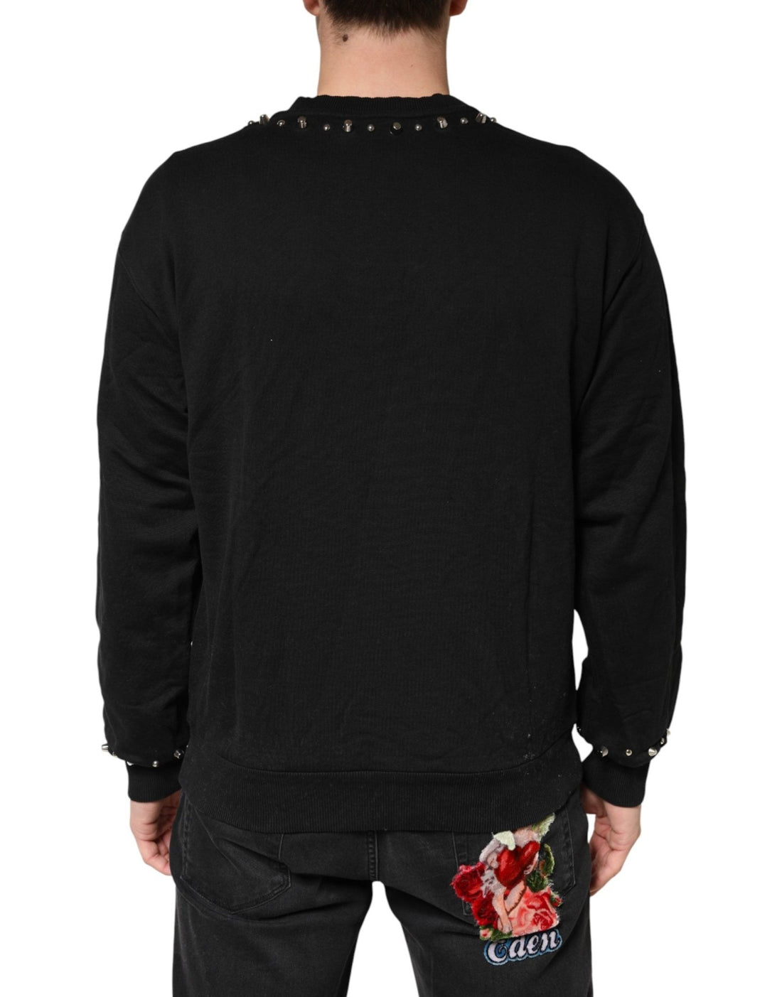 Dolce & Gabbana Black Embellished Cotton Sweatshirt Sweater - RIMODA