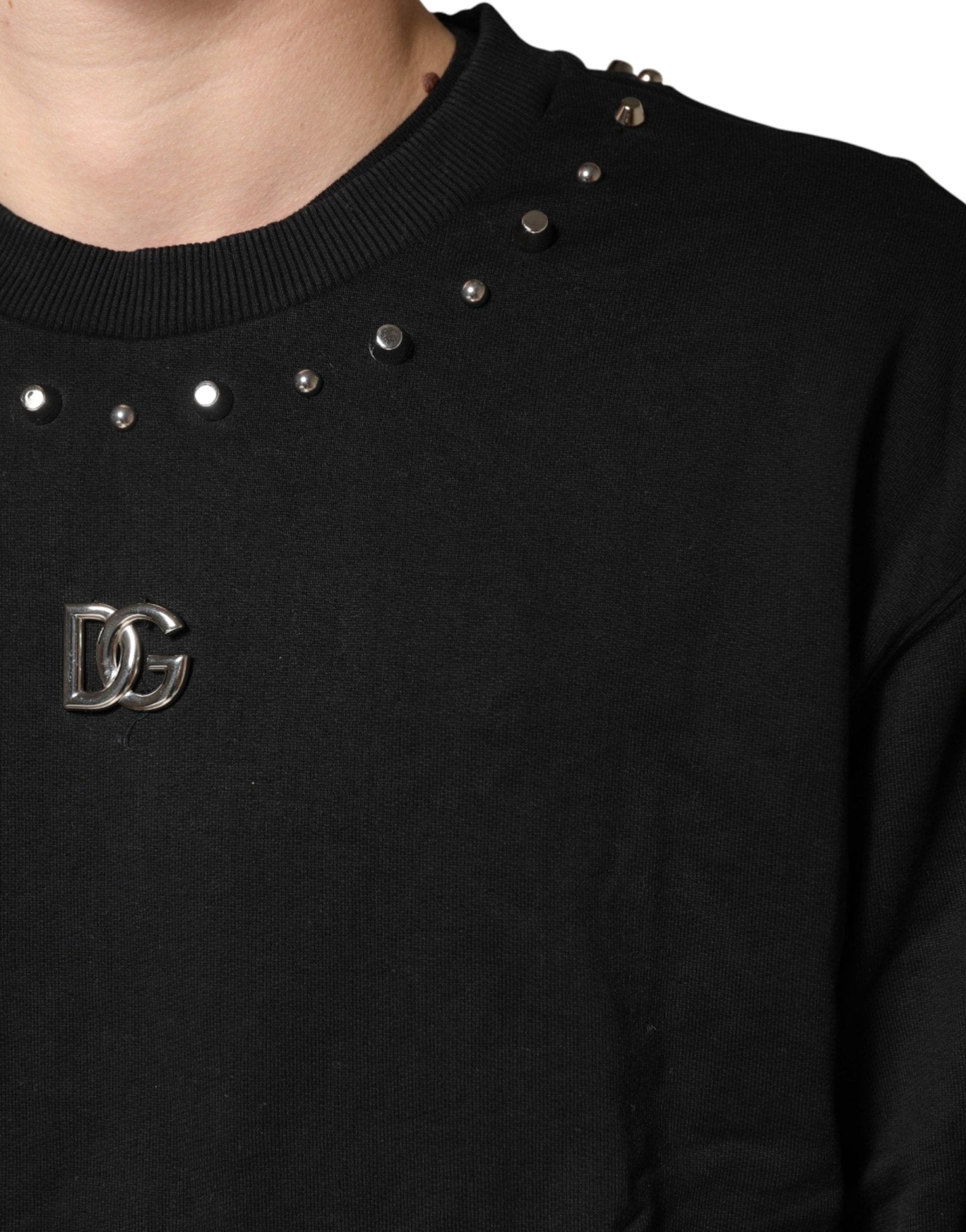 Dolce & Gabbana Black Embellished Cotton Sweatshirt Sweater - RIMODA