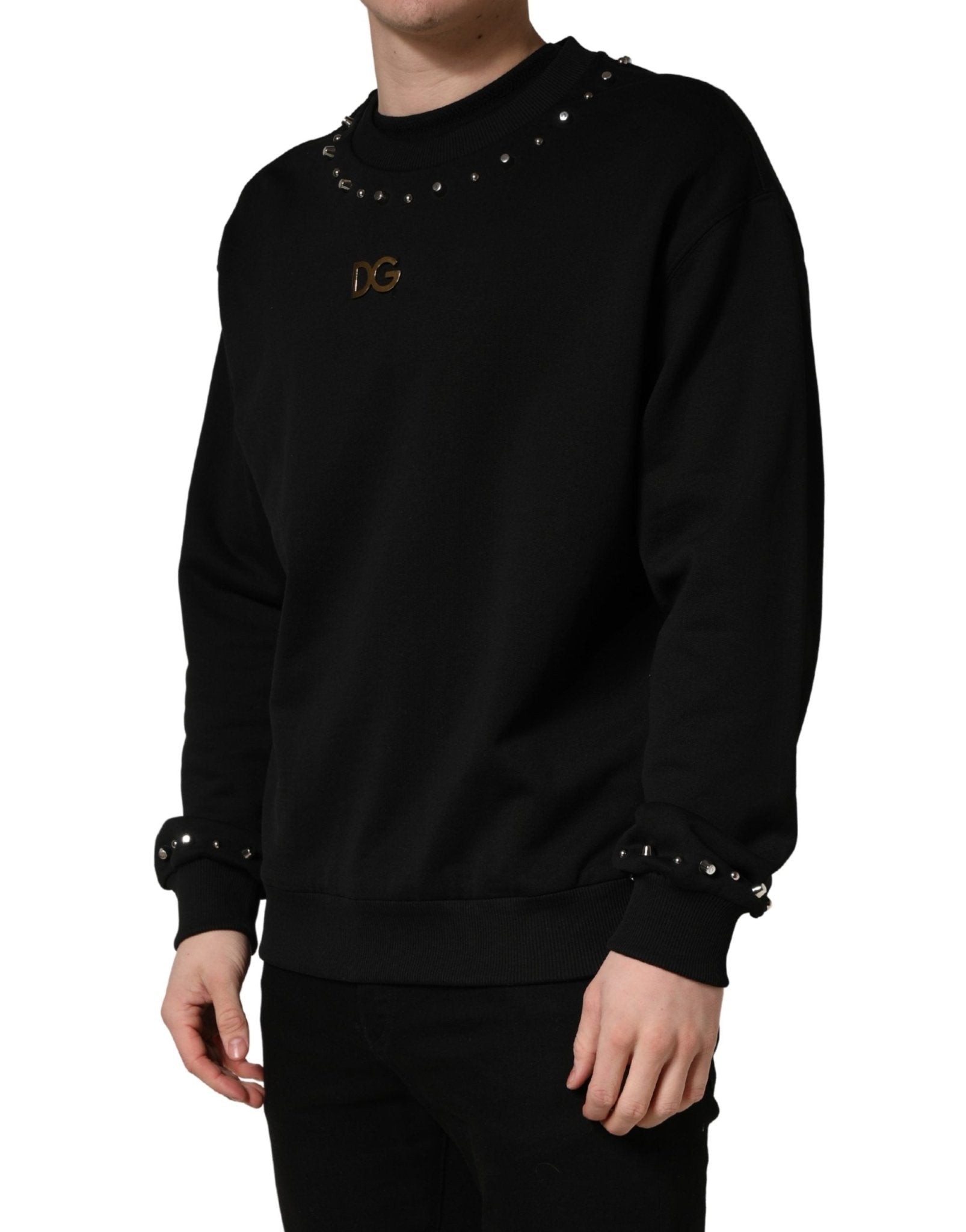 Dolce & Gabbana Black Embellished Cotton Sweatshirt Sweater - RIMODA