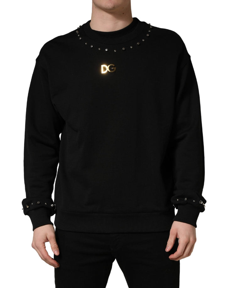 Dolce & Gabbana Black Embellished Cotton Sweatshirt Sweater - RIMODA