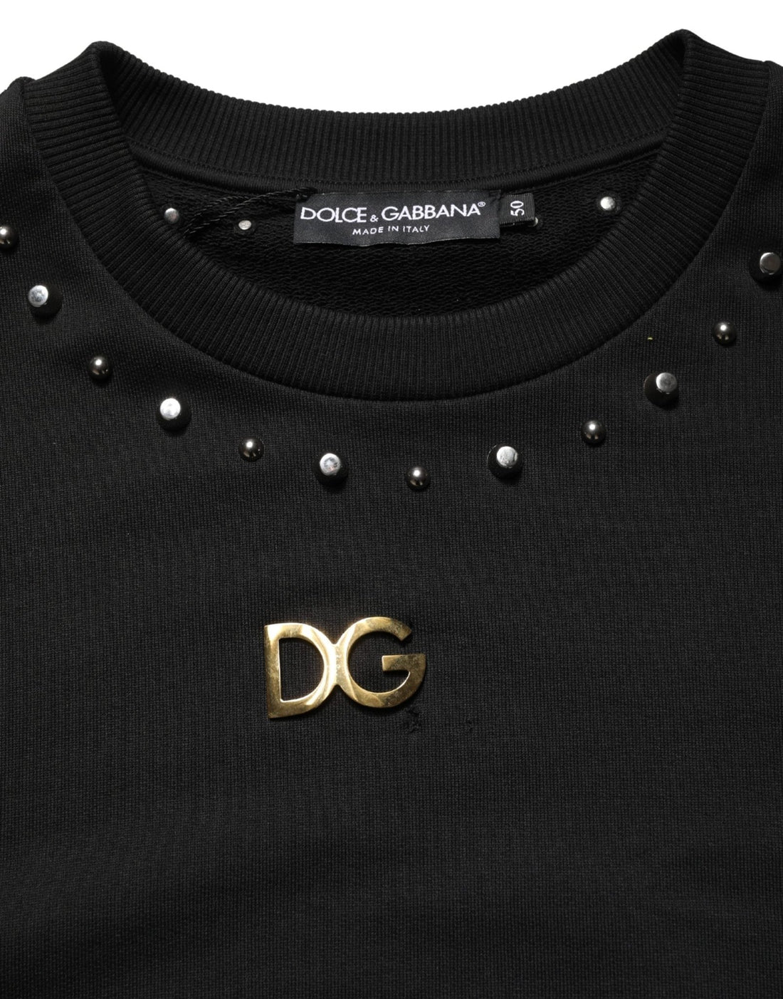 Dolce & Gabbana Black Embellished Cotton Sweatshirt Sweater - RIMODA