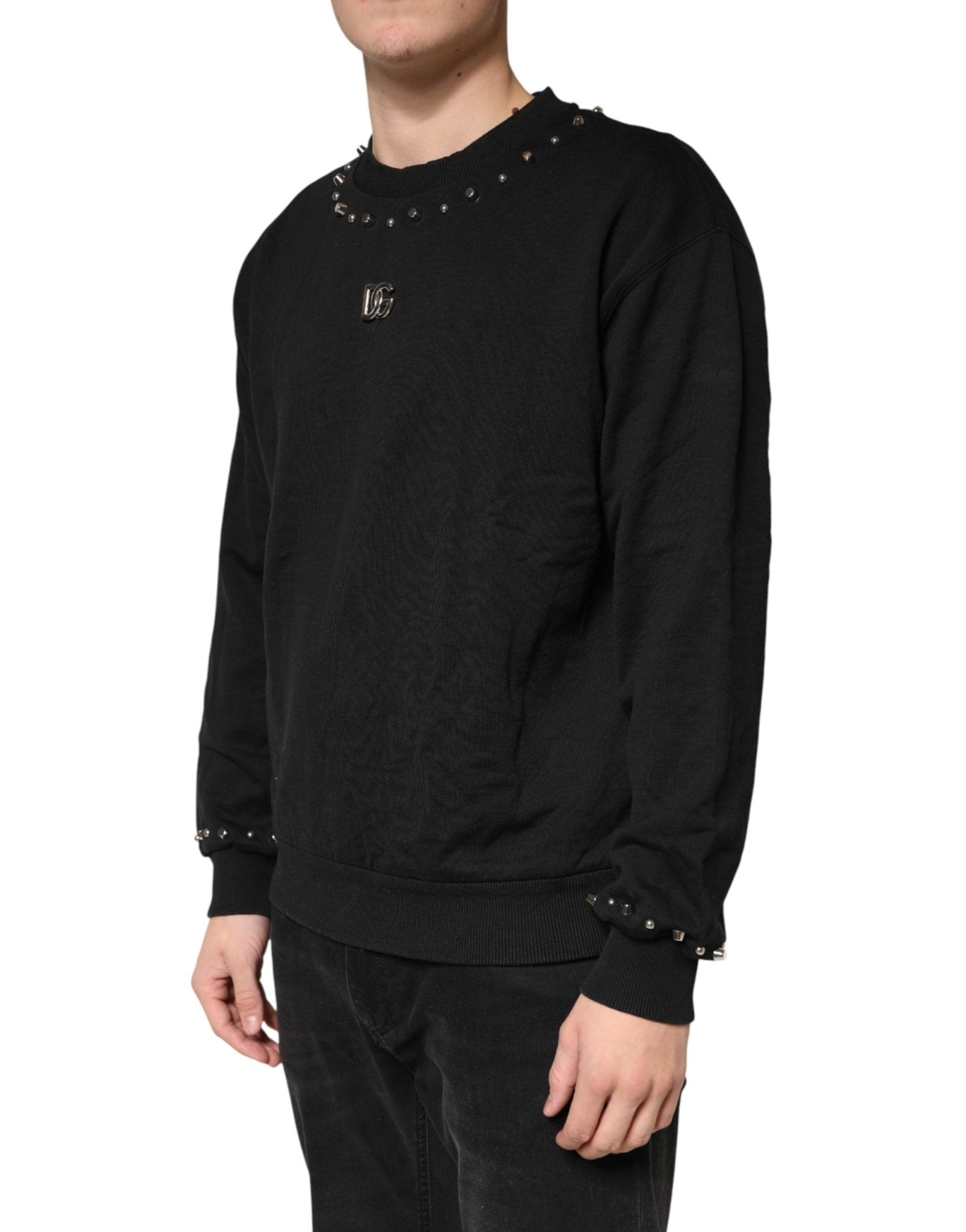 Dolce & Gabbana Black Embellished Cotton Sweatshirt Sweater - RIMODA