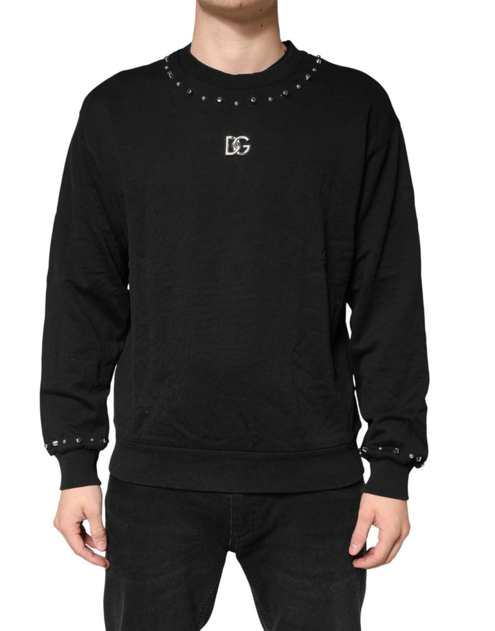 Dolce & Gabbana Black Embellished Cotton Sweatshirt Sweater - RIMODA