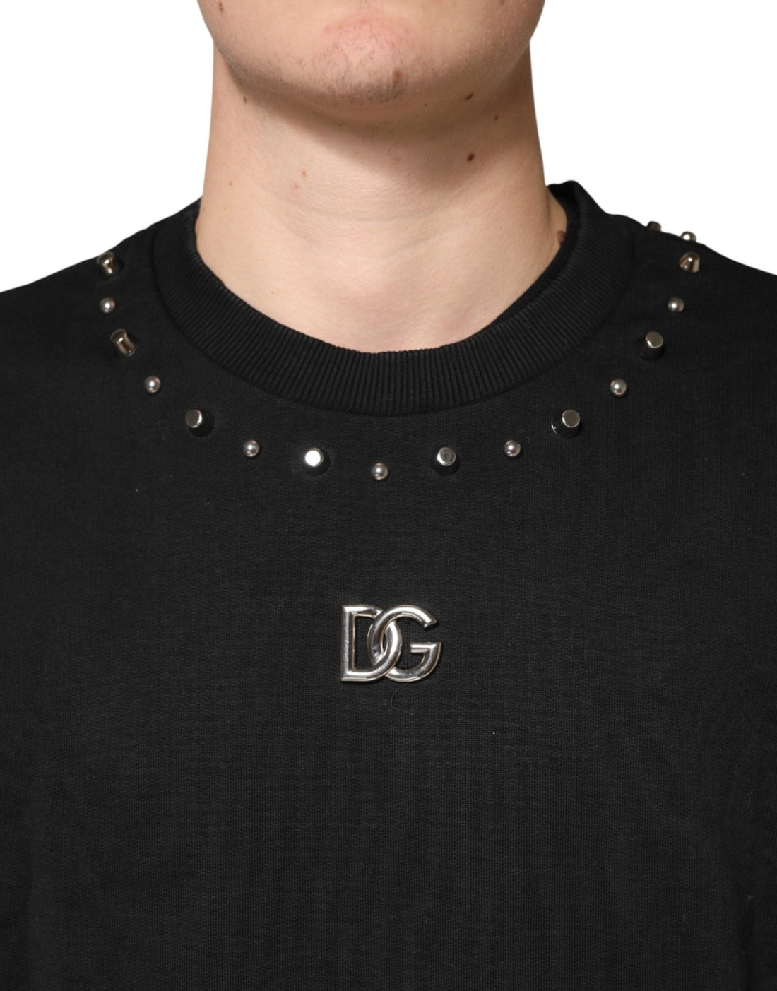 Dolce & Gabbana Black Embellished Cotton Sweatshirt Sweater - RIMODA