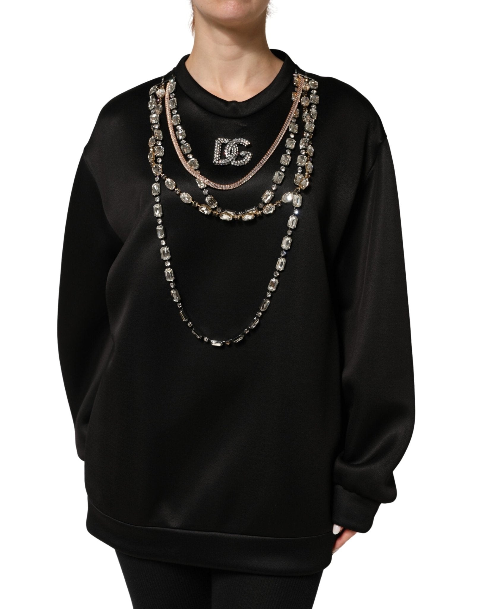 Dolce & Gabbana Black Embellished Logo Crystal Sweatshirt Top - RIMODA
