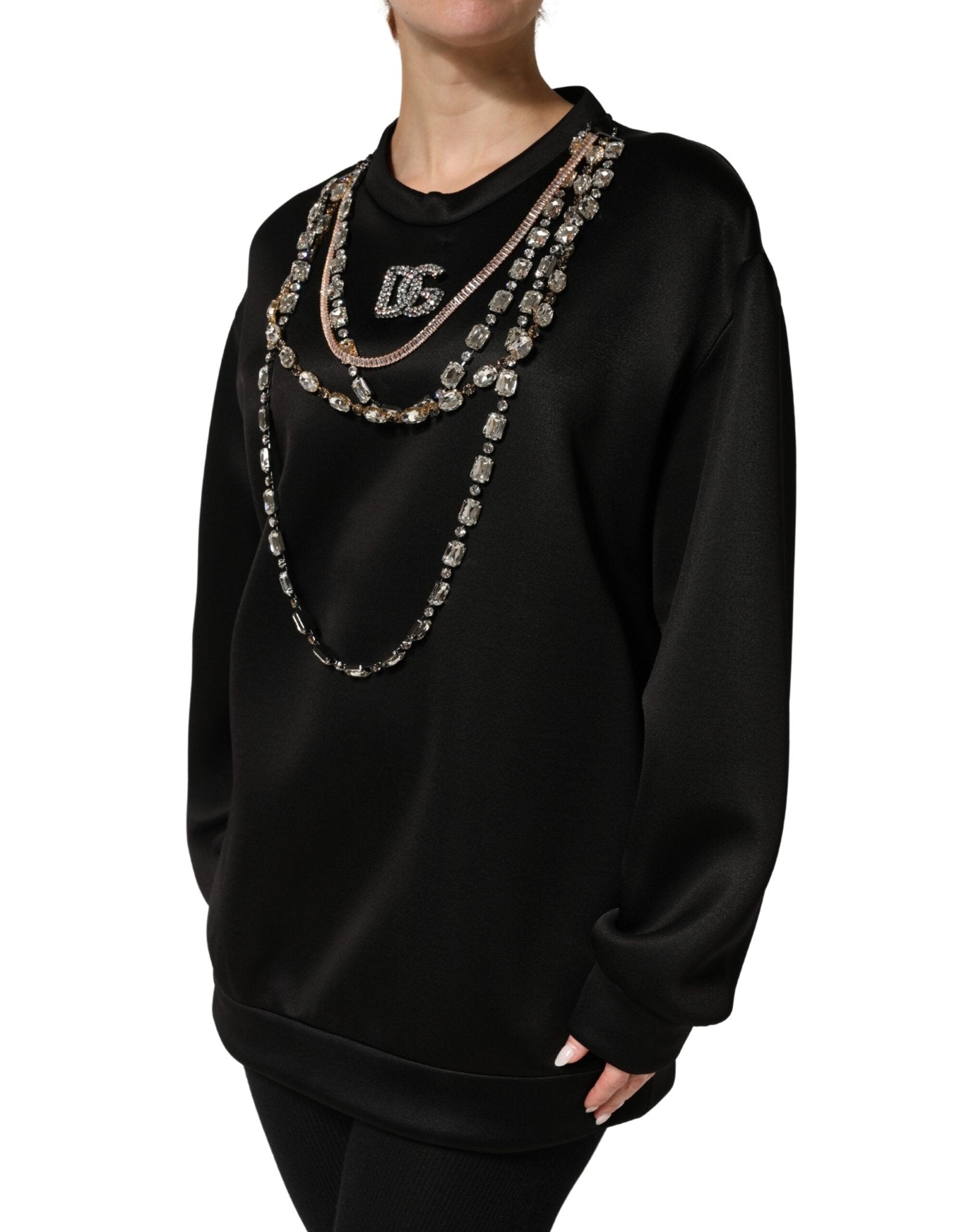 Dolce & Gabbana Black Embellished Logo Crystal Sweatshirt Top - RIMODA