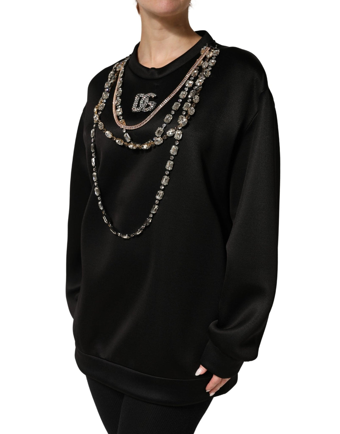 Dolce & Gabbana Black Embellished Logo Crystal Sweatshirt Top - RIMODA