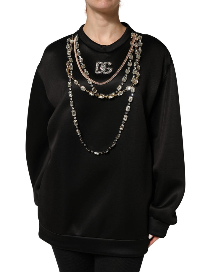 Dolce & Gabbana Black Embellished Logo Crystal Sweatshirt Top - RIMODA
