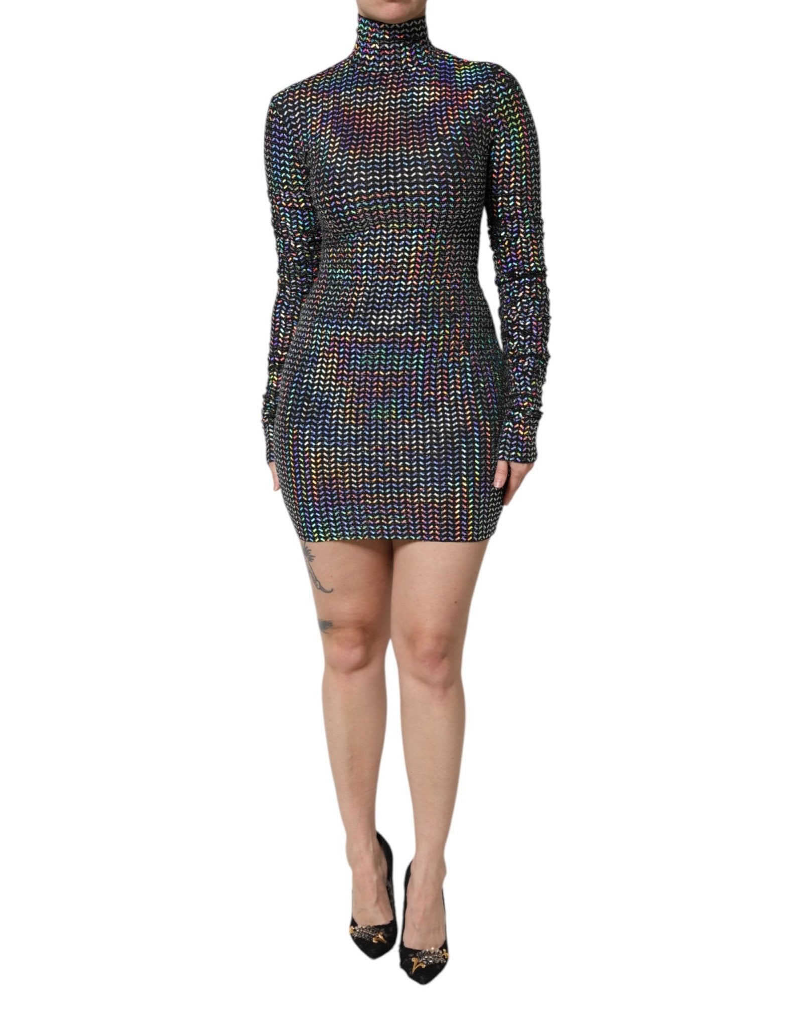 Dolce & Gabbana Black Embellished Nylon Bodycon Mini Dress - RIMODA