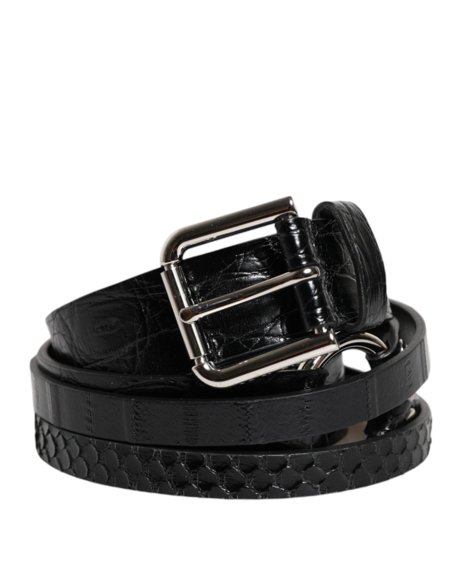 Dolce & Gabbana Black Exotic Leather Metal Logo Buckle Belt - RIMODA