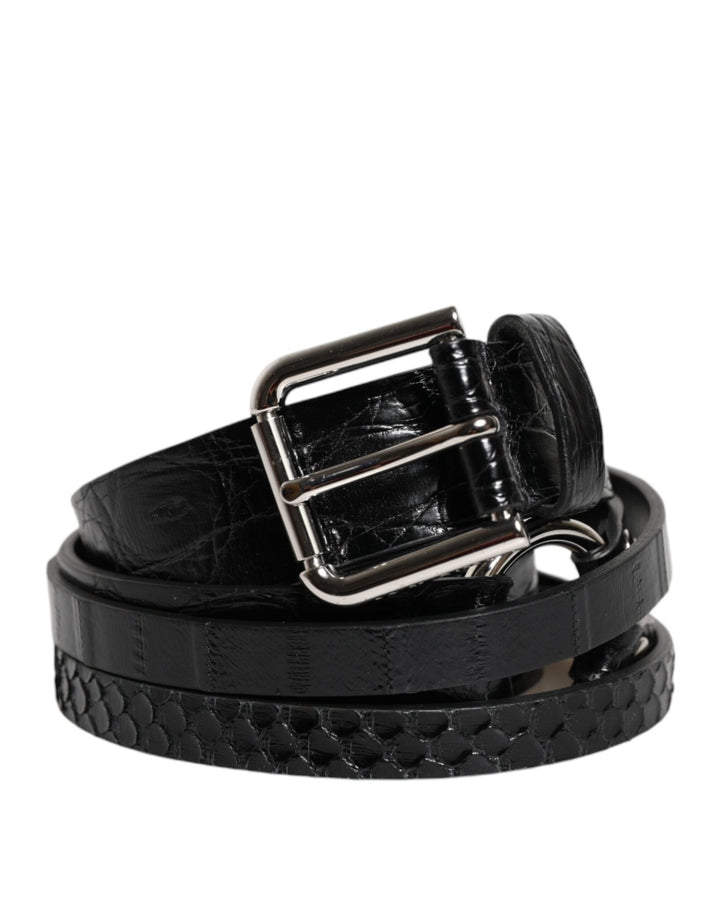 Dolce & Gabbana Black Exotic Leather Metal Logo Buckle Belt - RIMODA