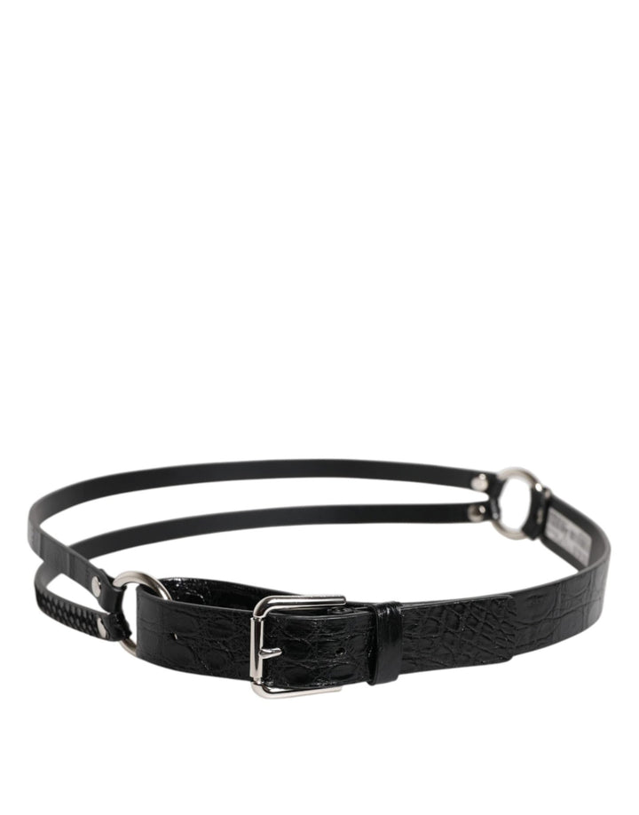 Dolce & Gabbana Black Exotic Leather Metal Logo Buckle Belt - RIMODA