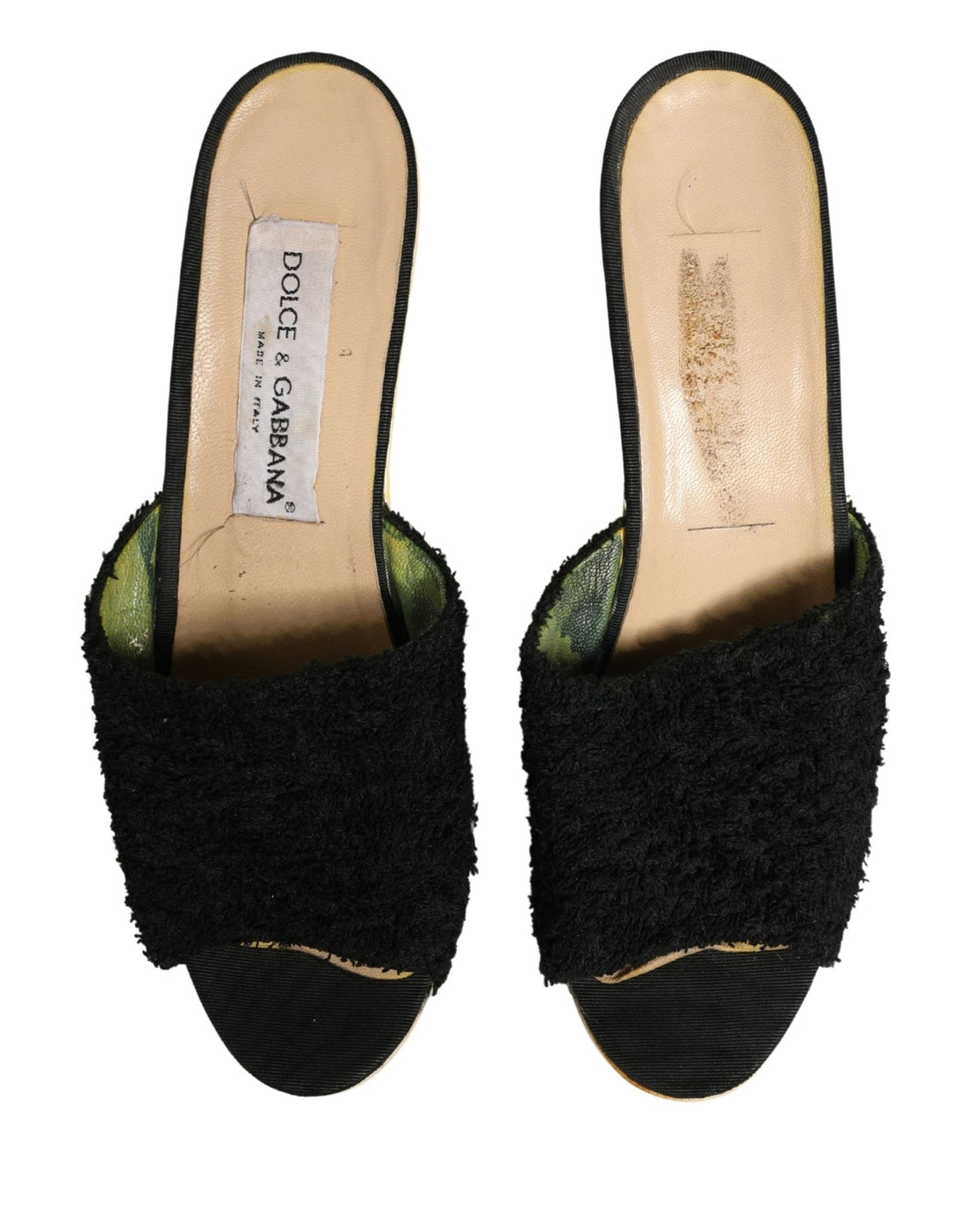 Dolce & Gabbana Black Fabric Fur Mule Wood Platform Heel Shoes - RIMODA