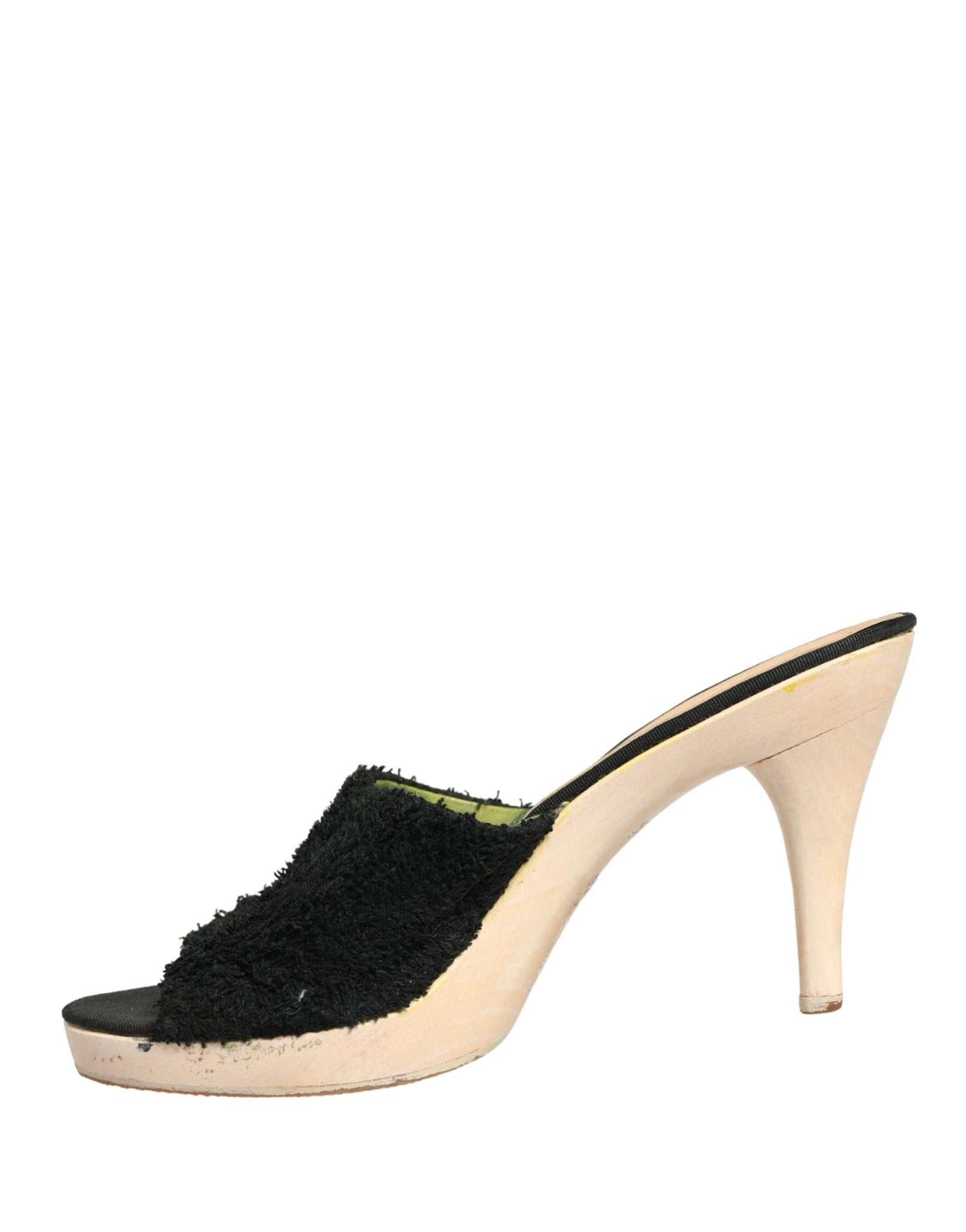 Dolce & Gabbana Black Fabric Fur Mule Wood Platform Heel Shoes - RIMODA