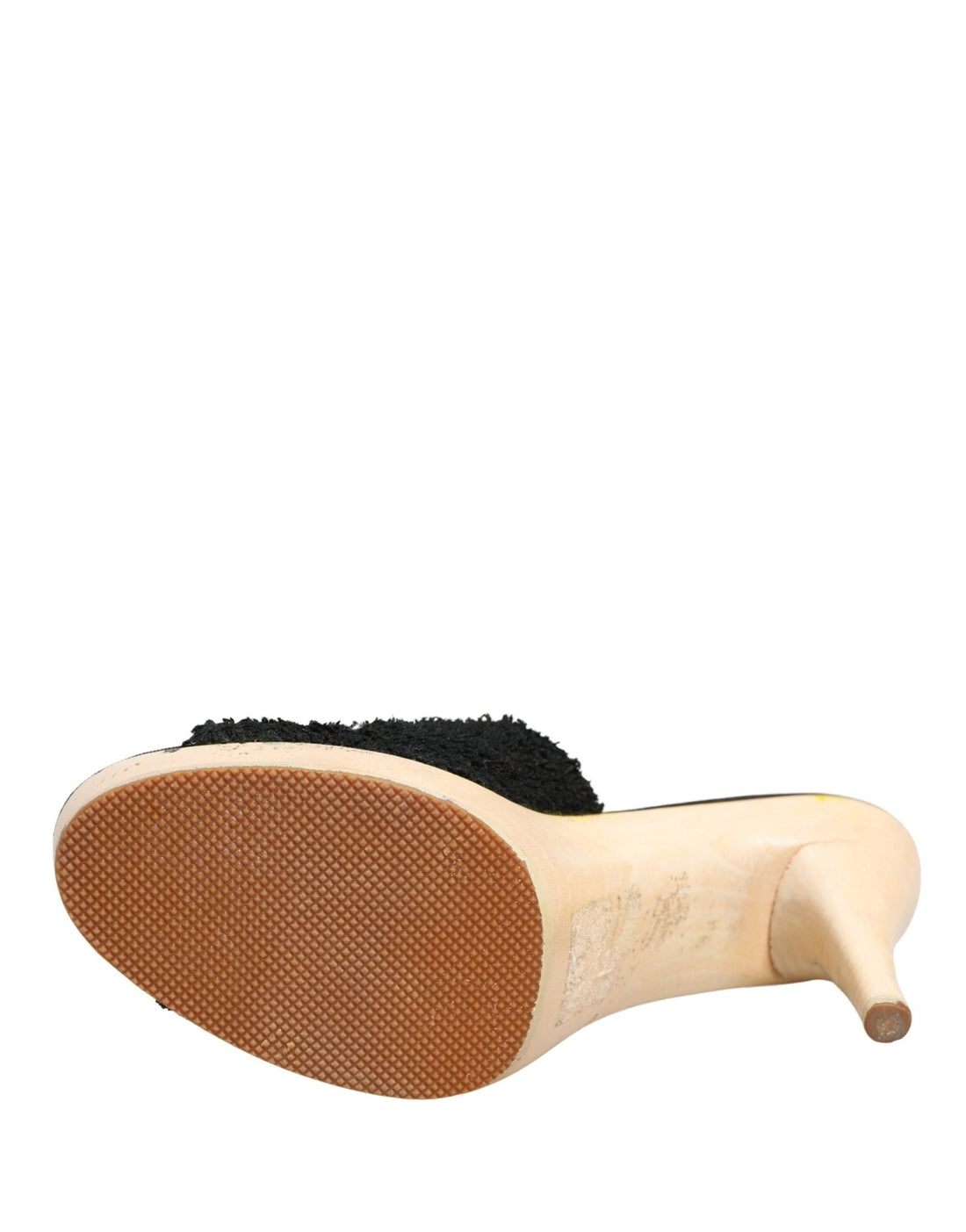 Dolce & Gabbana Black Fabric Fur Mule Wood Platform Heel Shoes - RIMODA