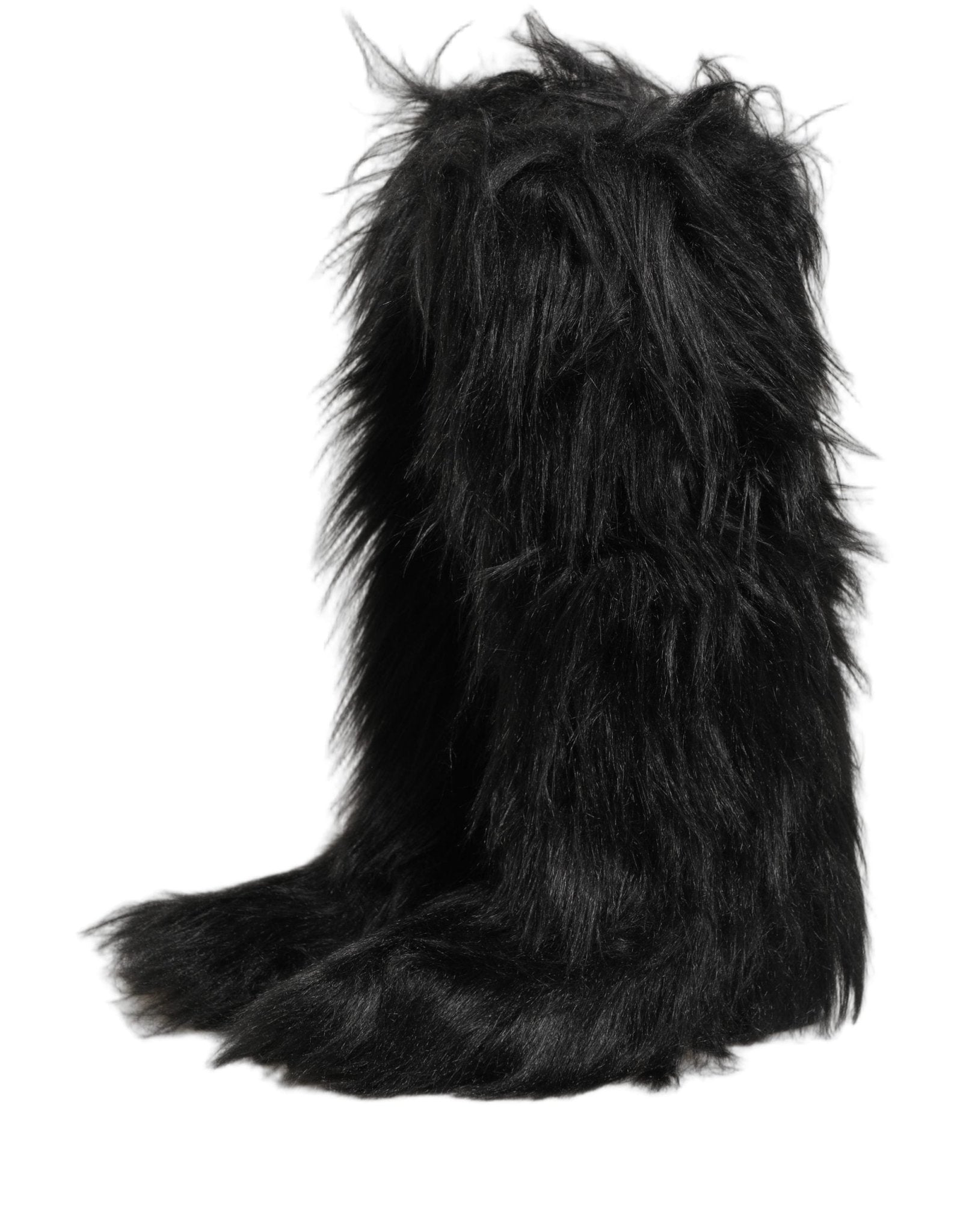 Dolce & Gabbana Black Faux Fur Mid Calf Winter Boots Shoes - RIMODA