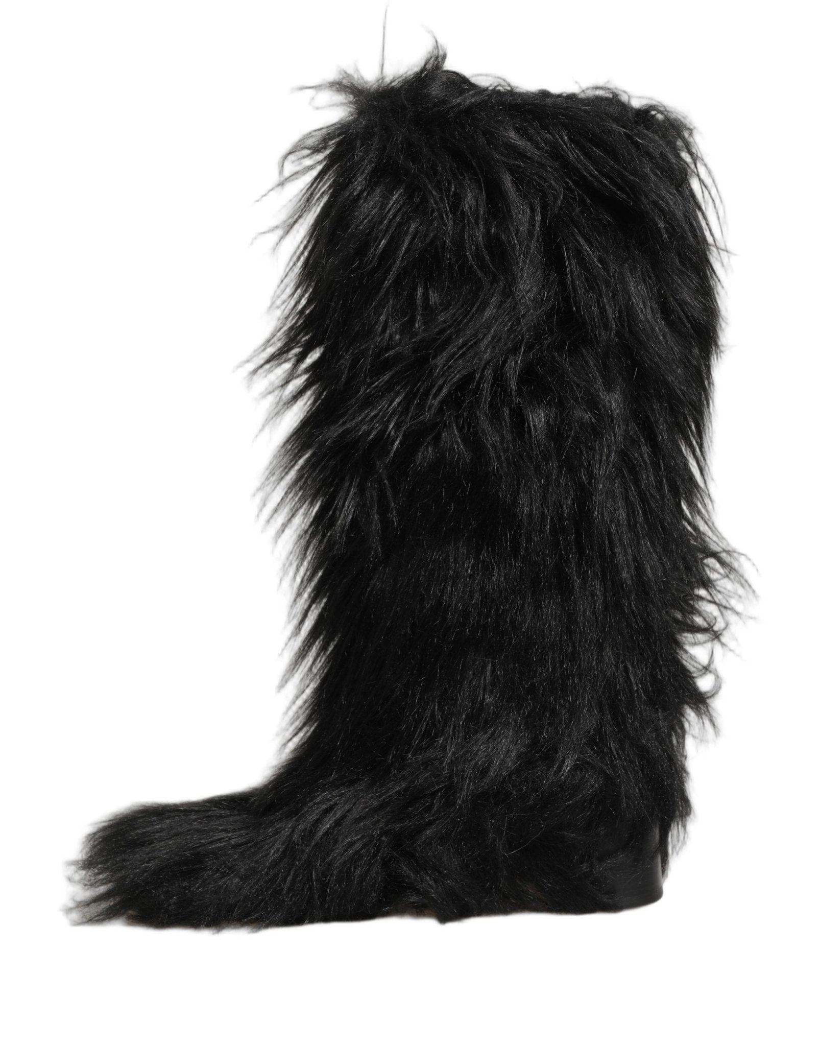 Dolce & Gabbana Black Faux Fur Mid Calf Winter Boots Shoes - RIMODA