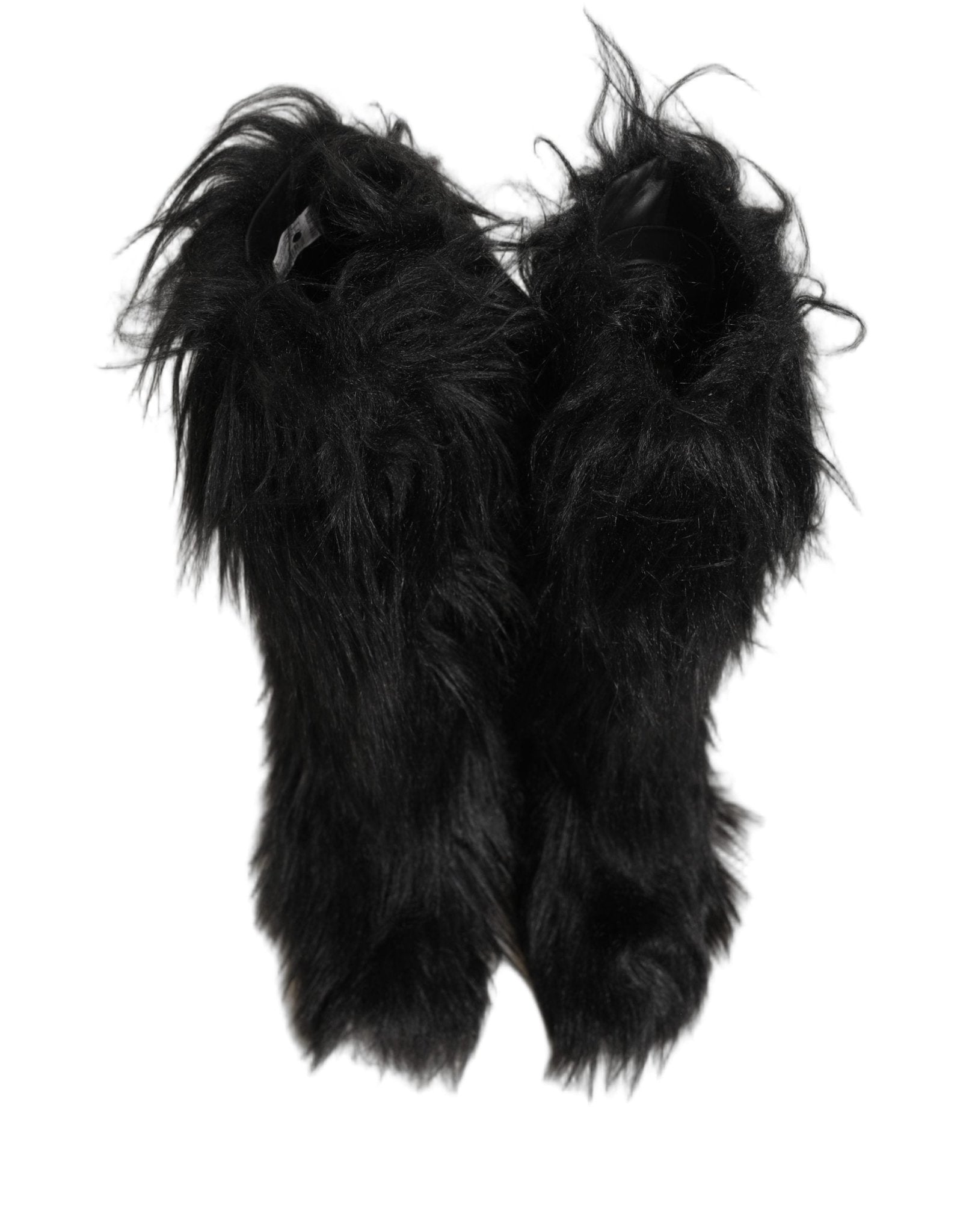 Dolce & Gabbana Black Faux Fur Mid Calf Winter Boots Shoes - RIMODA