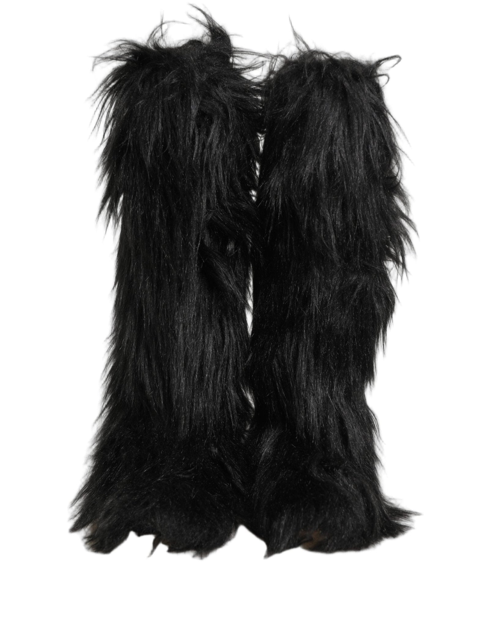 Dolce & Gabbana Black Faux Fur Mid Calf Winter Boots Shoes - RIMODA
