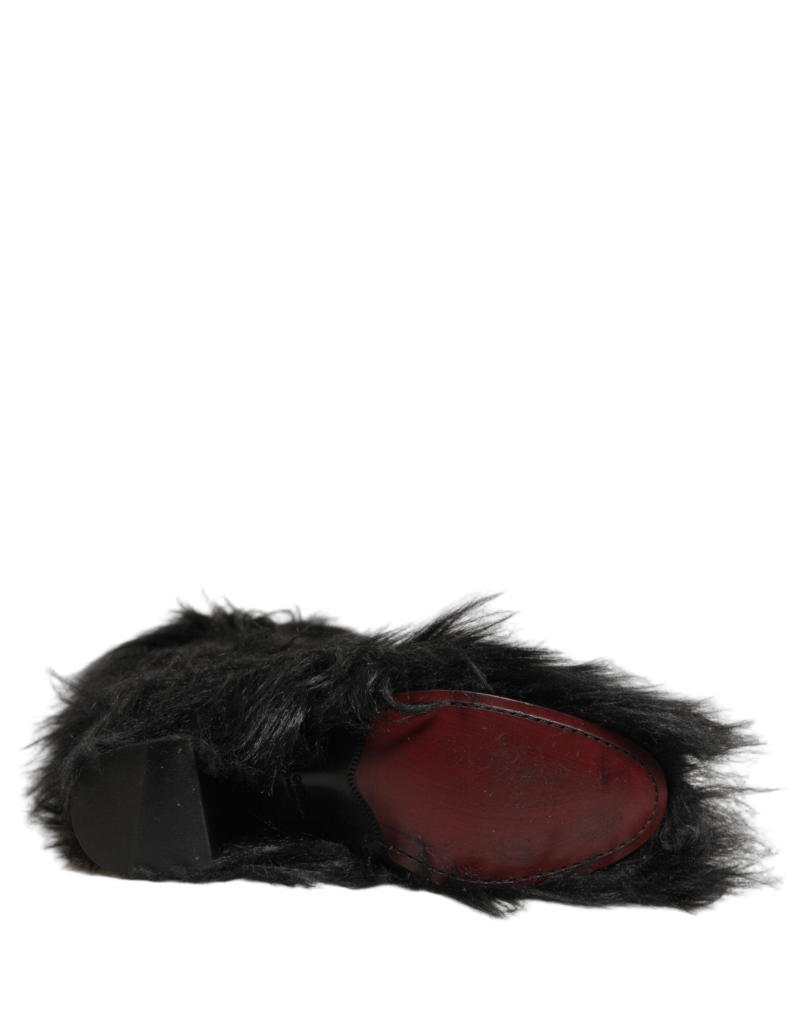 Dolce & Gabbana Black Faux Fur Mid Calf Winter Boots Shoes - RIMODA