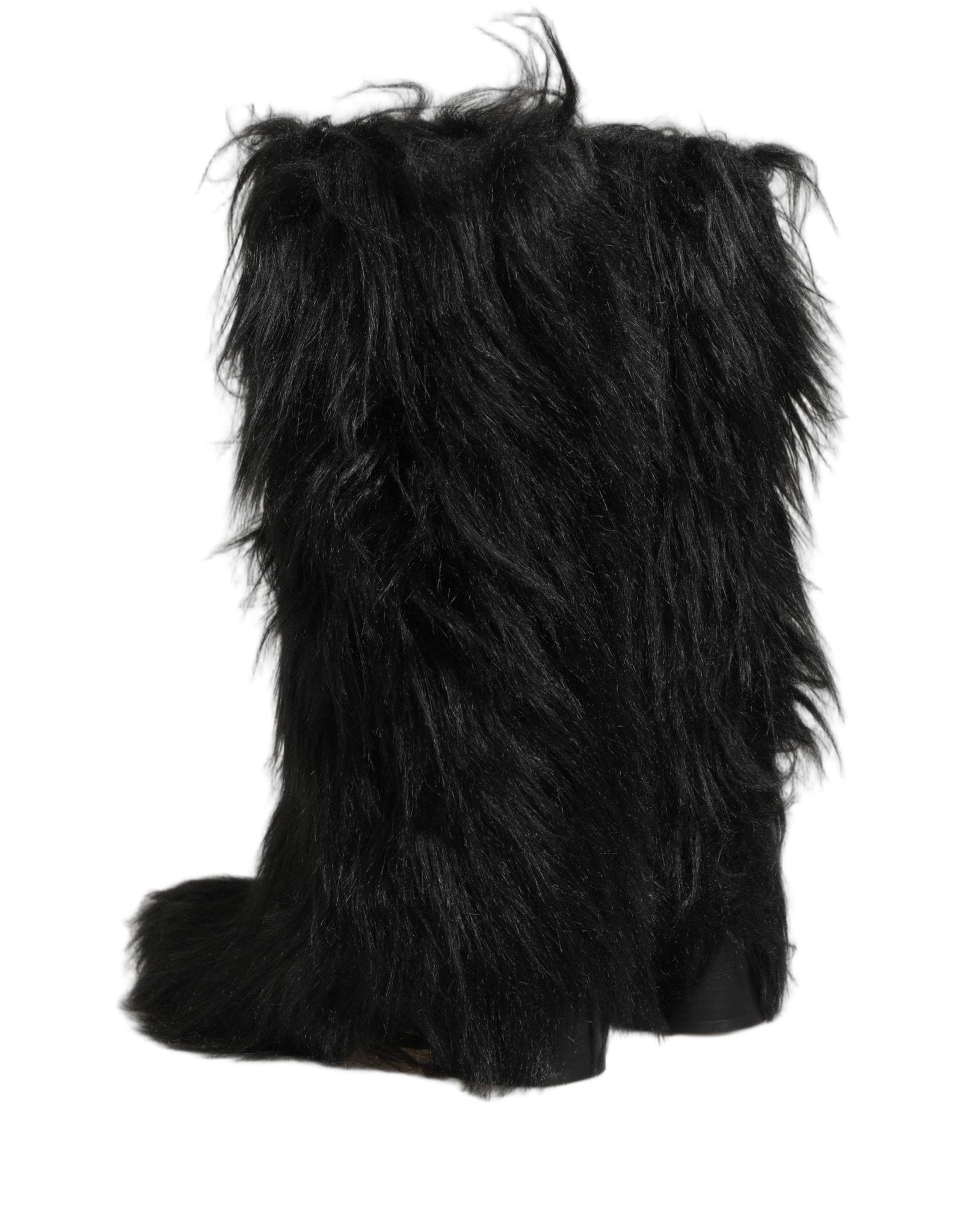 Dolce & Gabbana Black Faux Fur Mid Calf Winter Boots Shoes - RIMODA