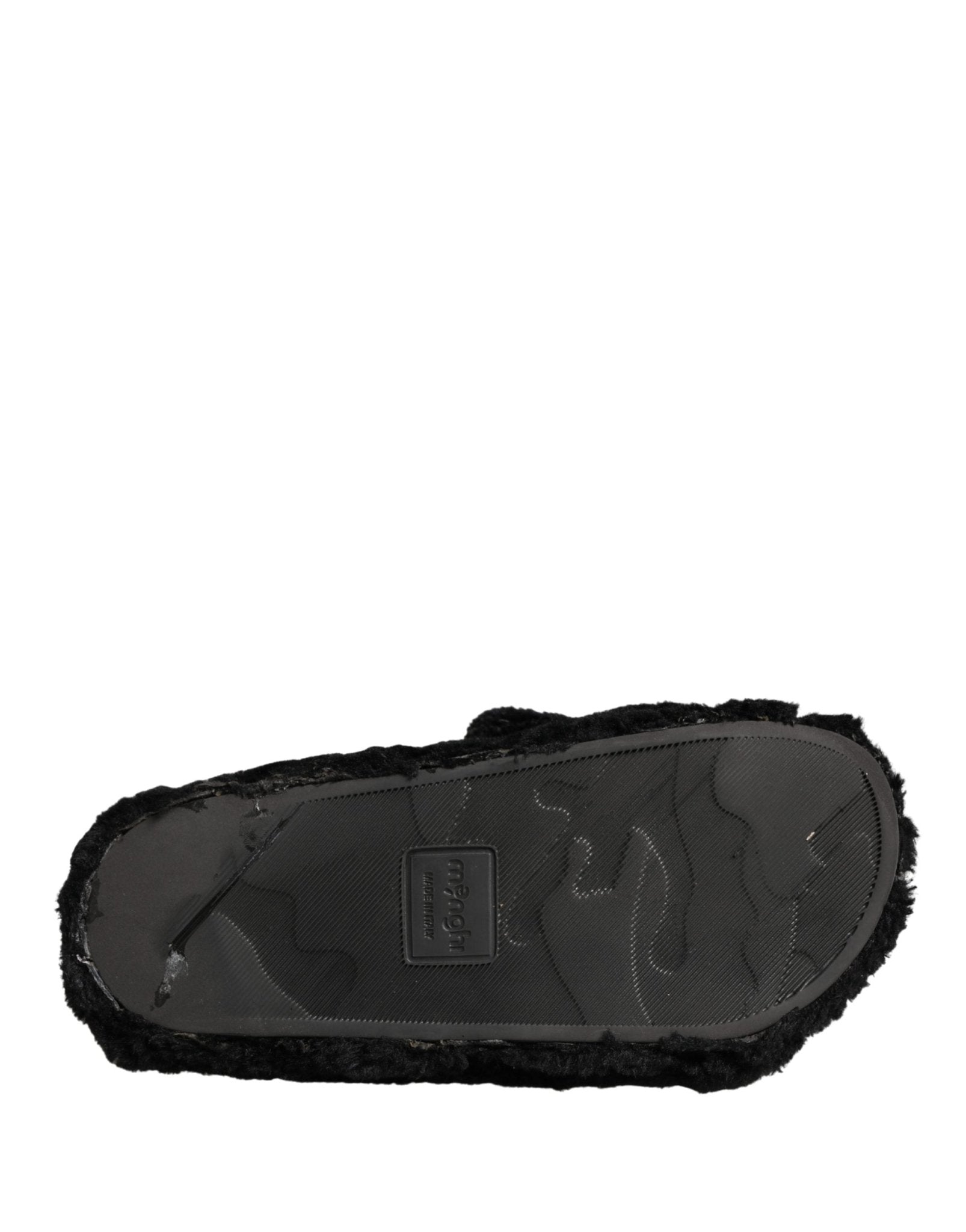 Dolce & Gabbana Black Faux Fur Panther Plush Flat Slides Shoes - RIMODA