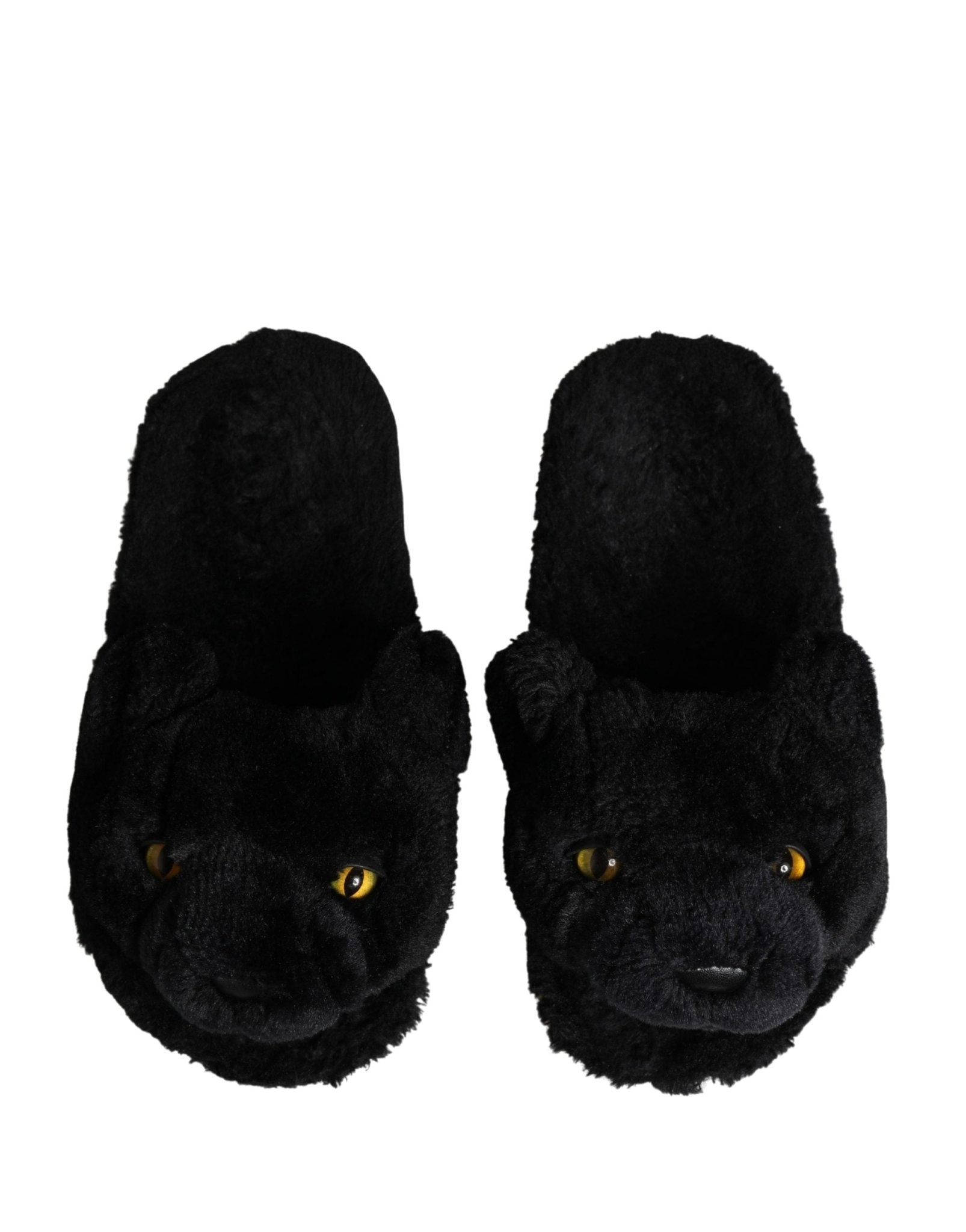 Dolce & Gabbana Black Faux Fur Panther Plush Flat Slides Shoes - RIMODA