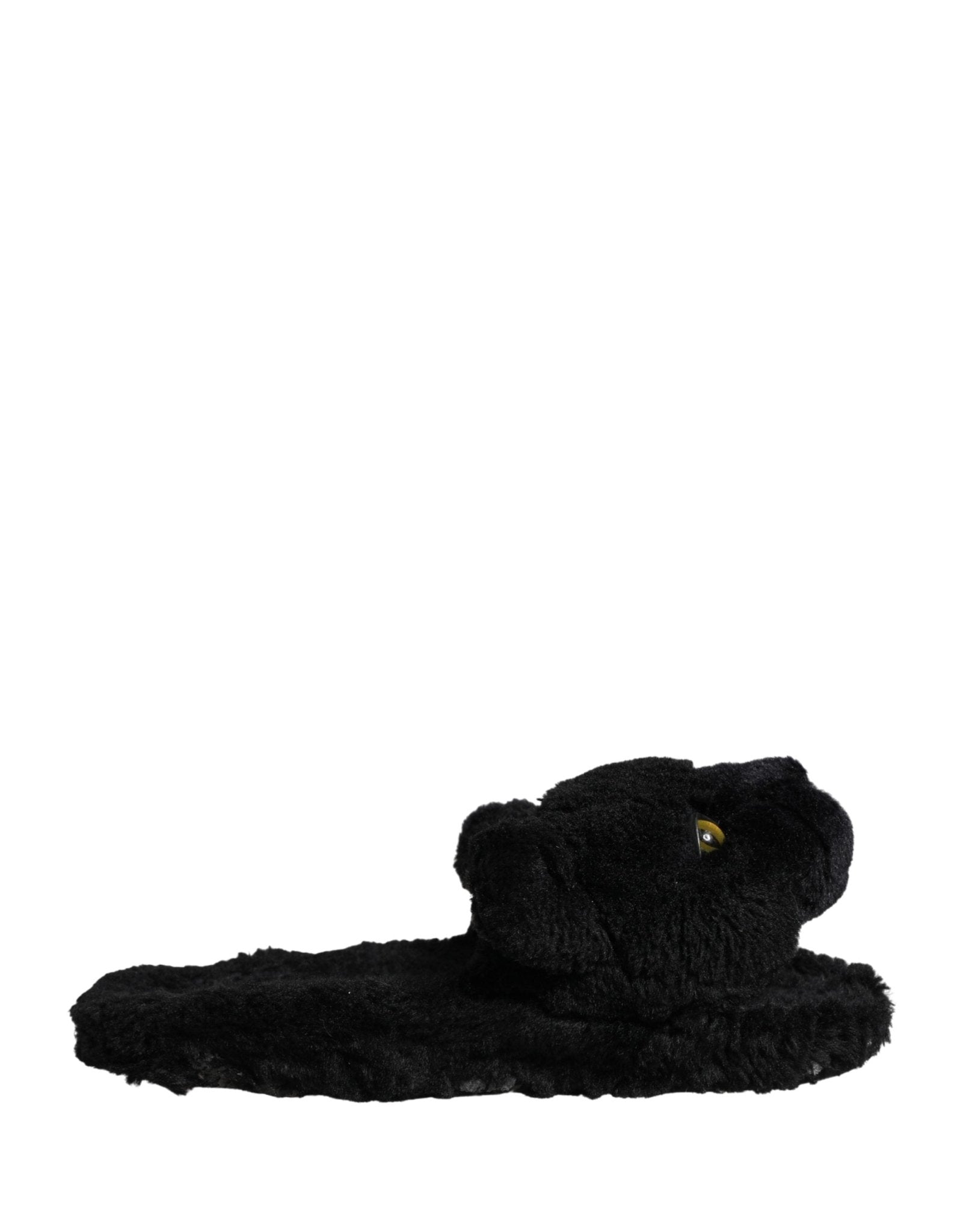 Dolce & Gabbana Black Faux Fur Panther Plush Flat Slides Shoes - RIMODA