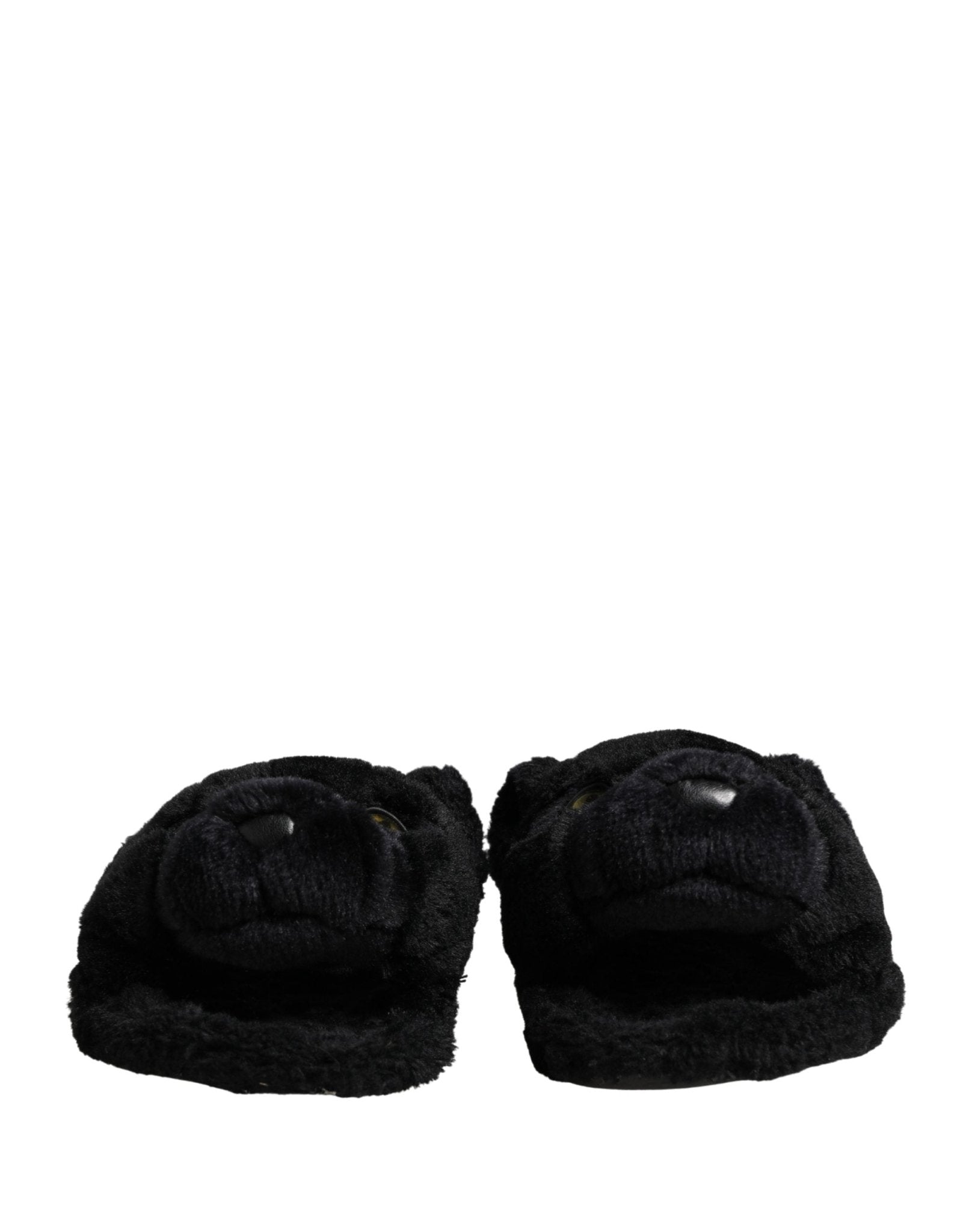Dolce & Gabbana Black Faux Fur Panther Plush Flat Slides Shoes - RIMODA