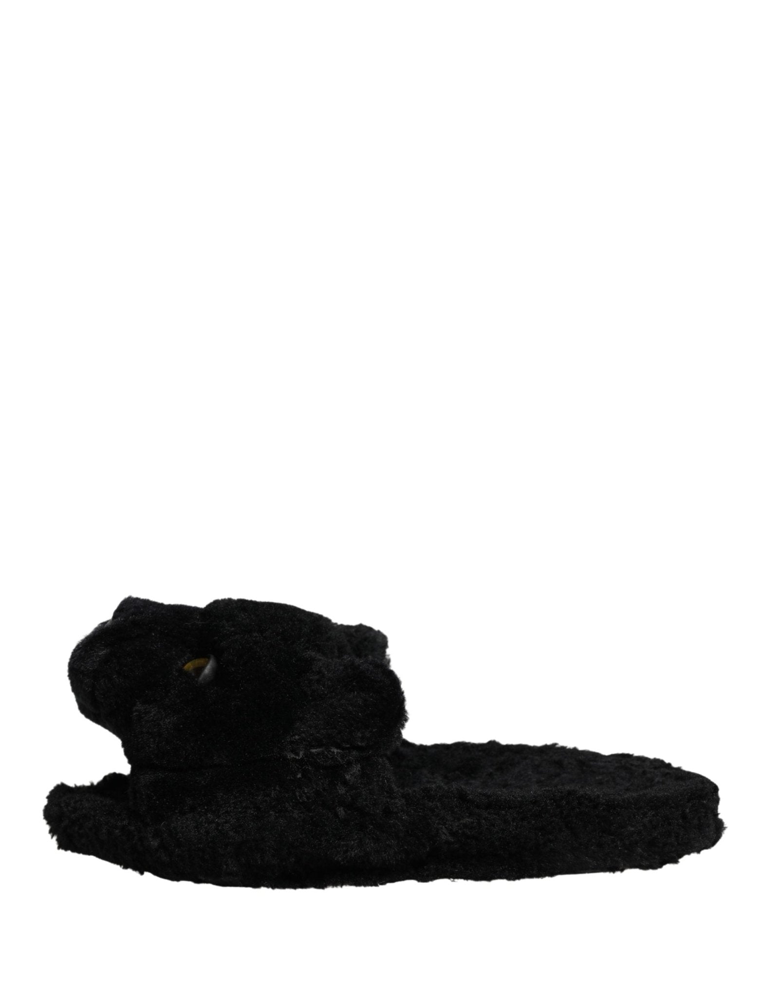 Dolce & Gabbana Black Faux Fur Panther Plush Flat Slides Shoes - RIMODA
